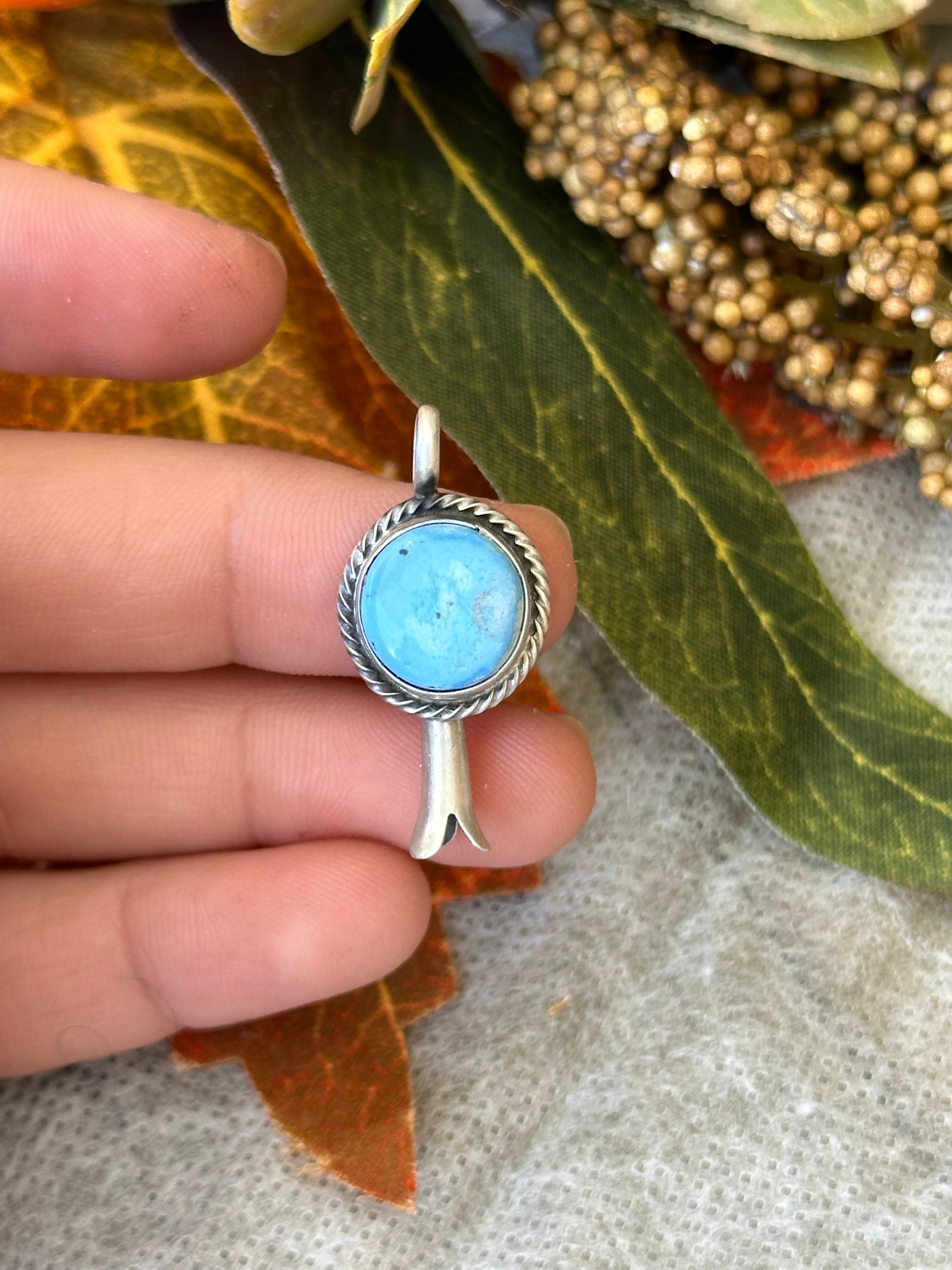 Navajo Made Golden Hills Turquoise & Sterling Silver Pendant