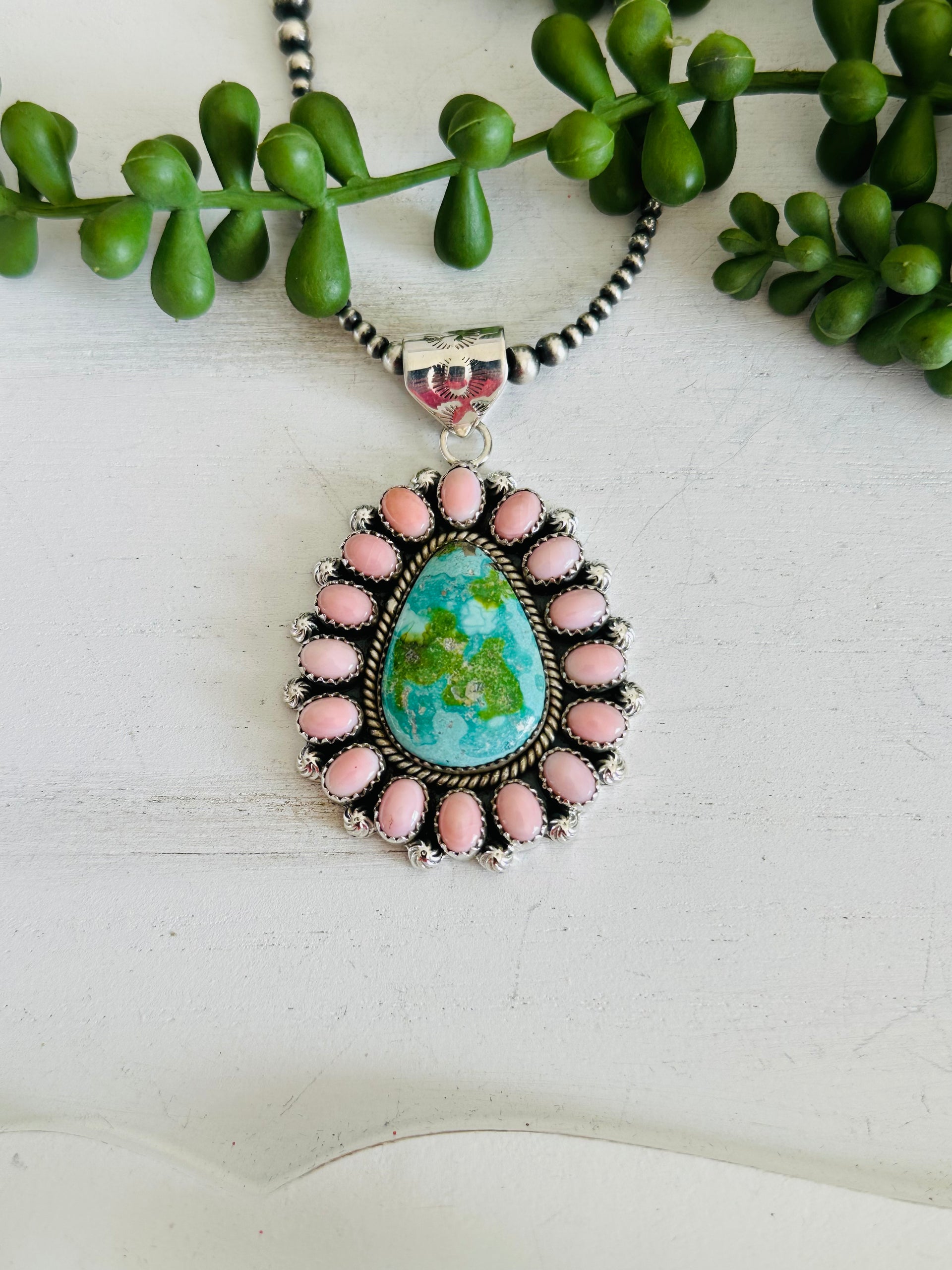 Southwest Handmade Multi Stone & Sterling Silver Cluster Pendant