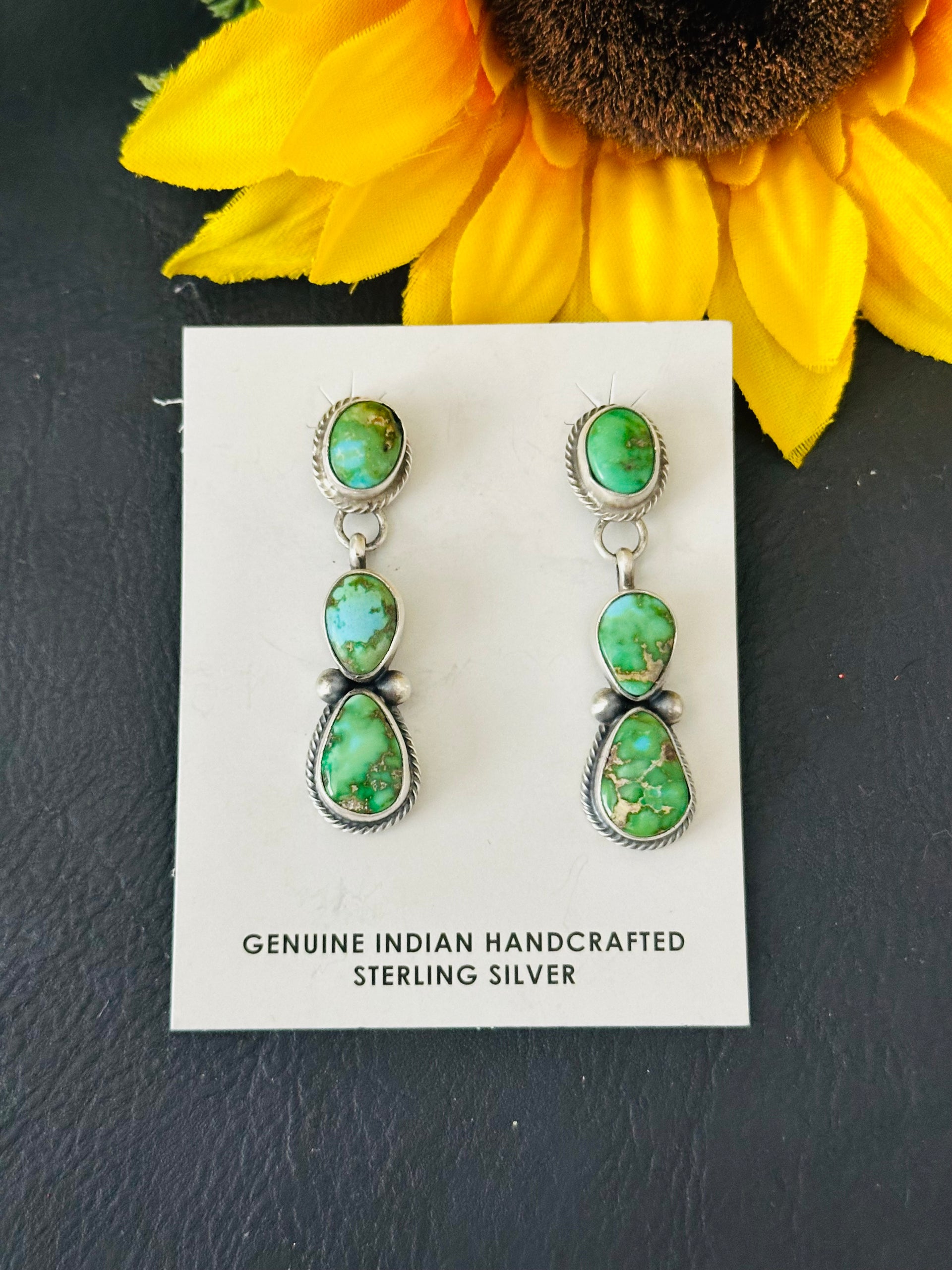 Dave Skeets Sonoran Mountain Turquoise & Sterling Silver Post Dangle Earrings