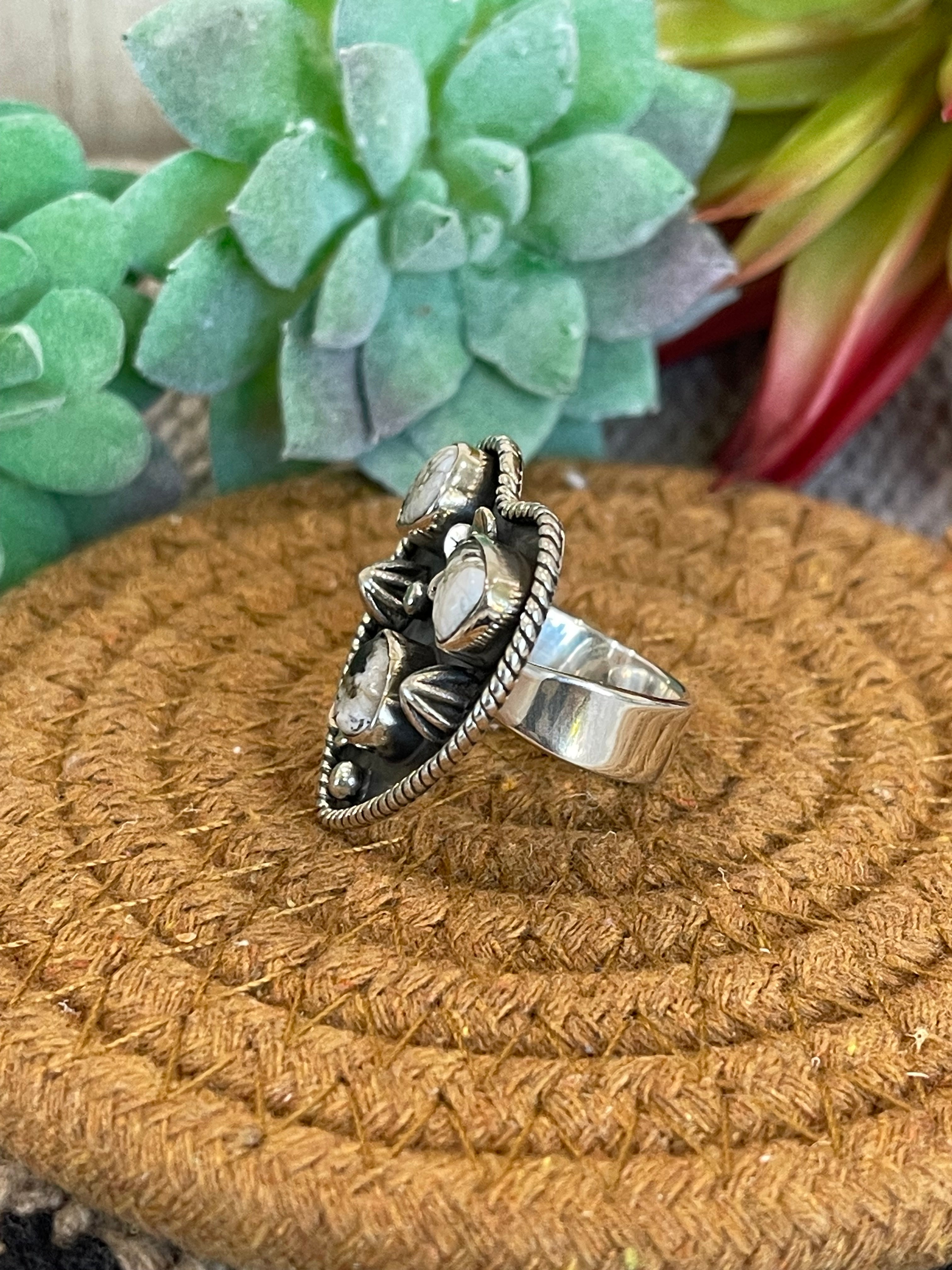 Southwest Handmade White Buffalo & Sterling Silver Adjustable Heart Ring