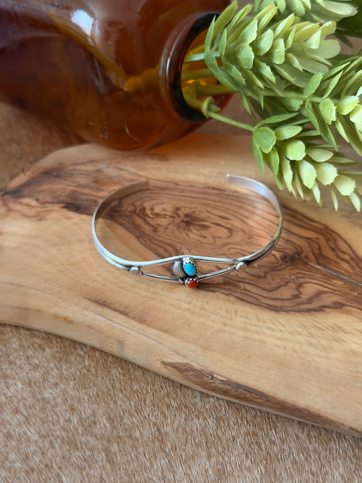 Navajo Made Multi Stone & Sterling Silver Cuff Bracelet