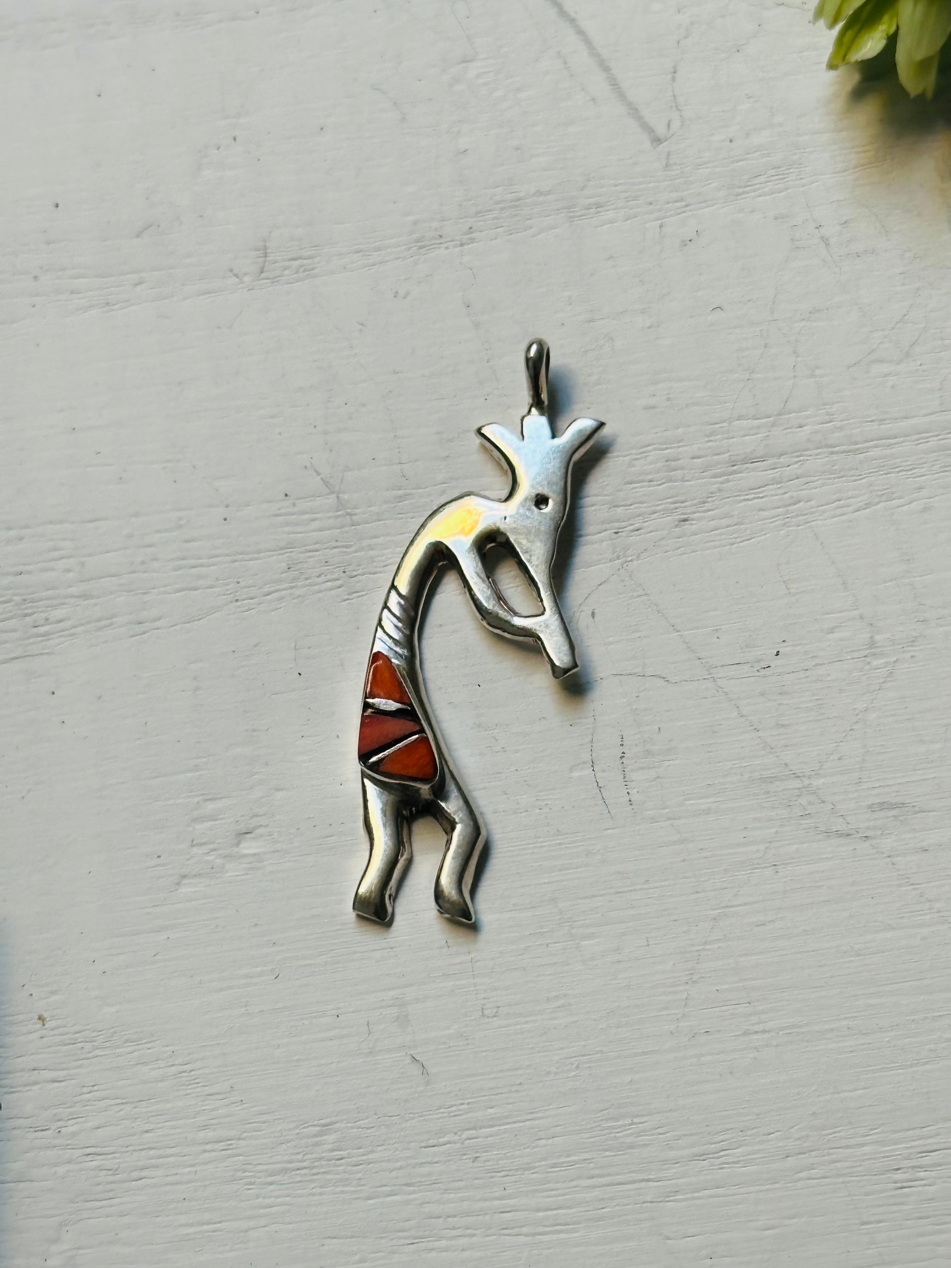 Joseph Martinez Multi Stone & Sterling Silver Inlay Kokopelli Pendant