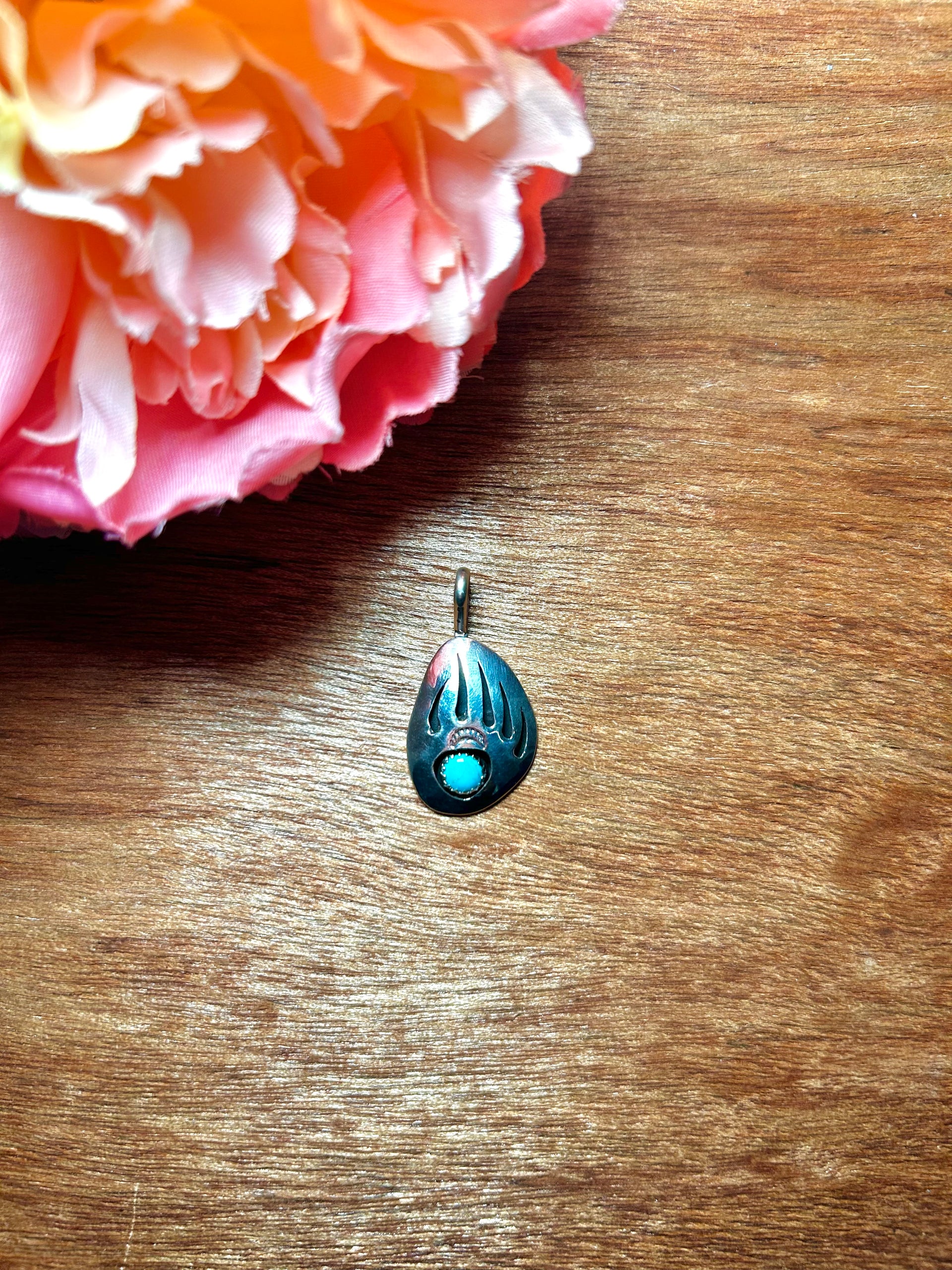 Navajo Made Kingman Turquoise & Sterling Silver Pendant