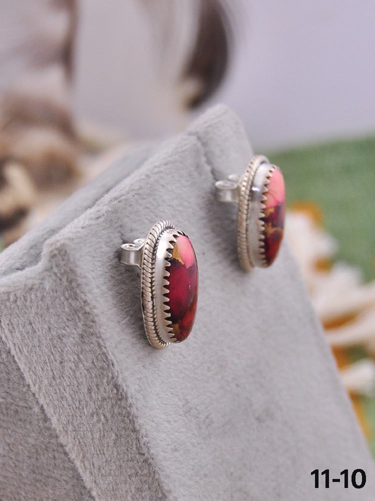Southwest Made Rose Dahlia & Sterling Silver Post Earrings