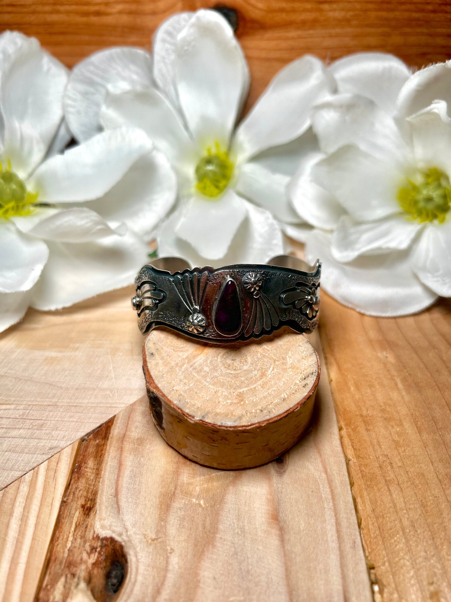 Navajo Made Sugilite & Sterling Silver Cuff Bracelet