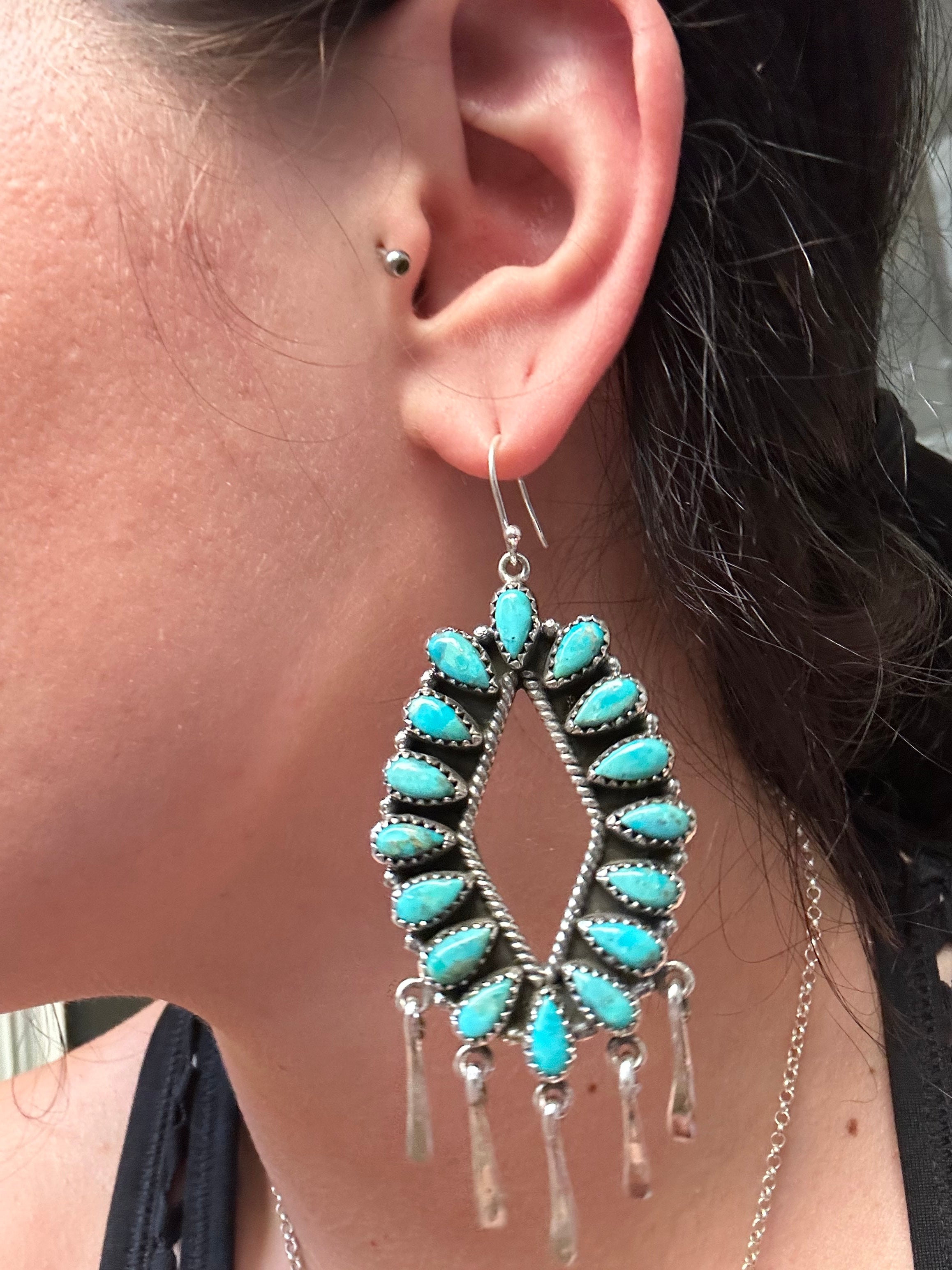 Southwest Handmade Kingman Turquoise & Sterling Silver Dangle Earrings