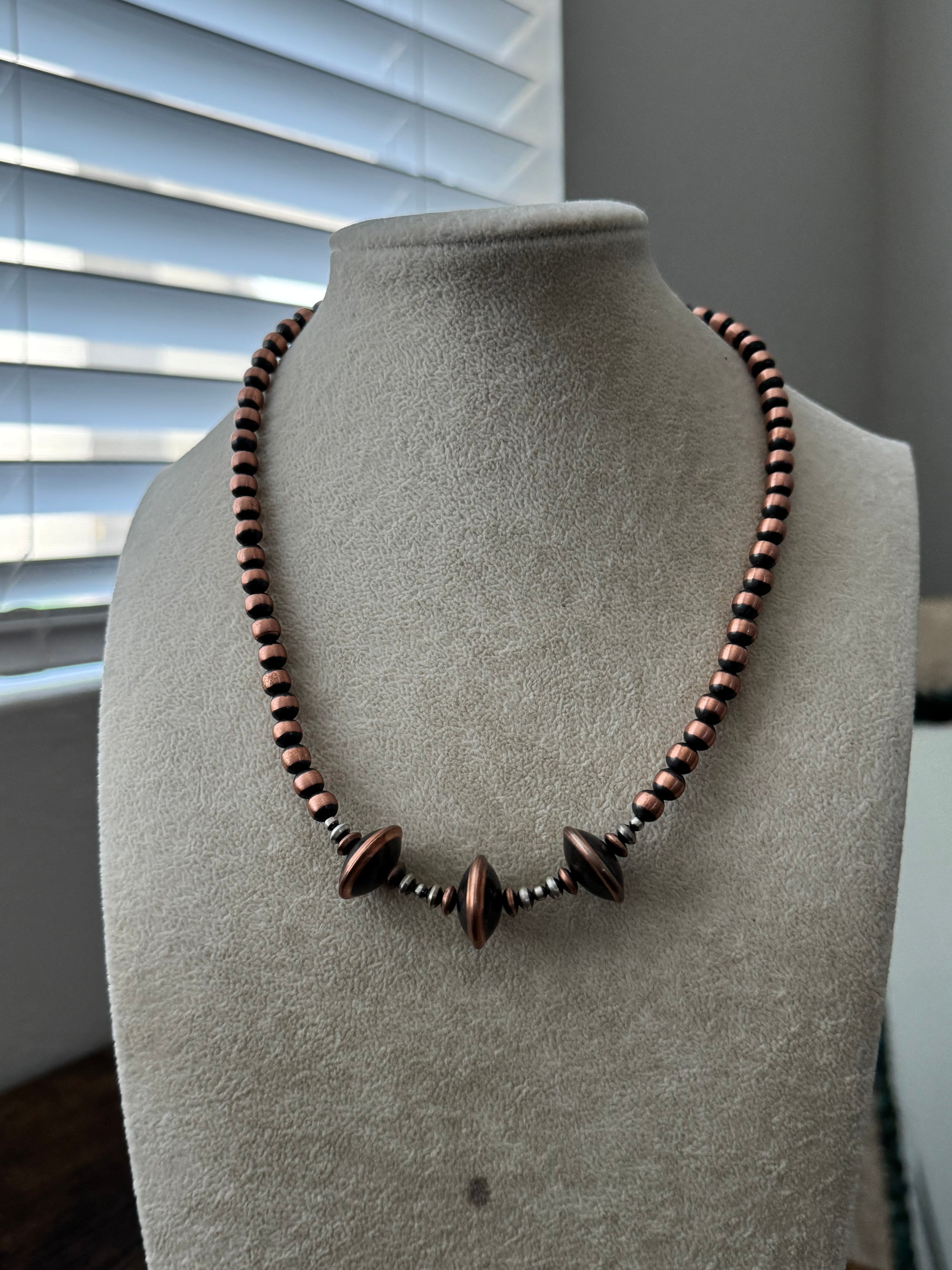 Navajo Strung Copper & Sterling Silver Graduated Beaded Necklace