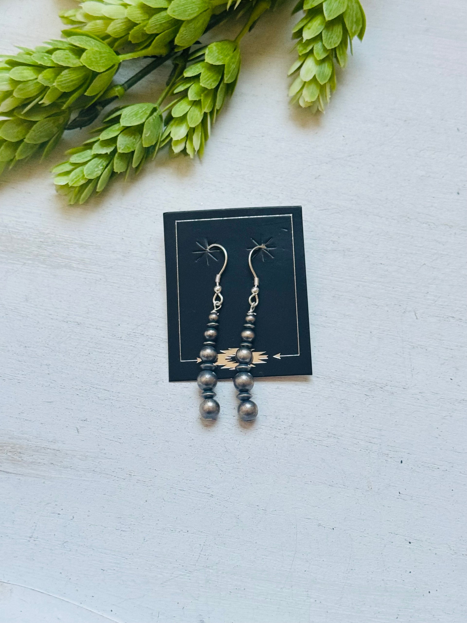 Navajo Strung Sterling Silver Graduated Dangle Pearl Earrings