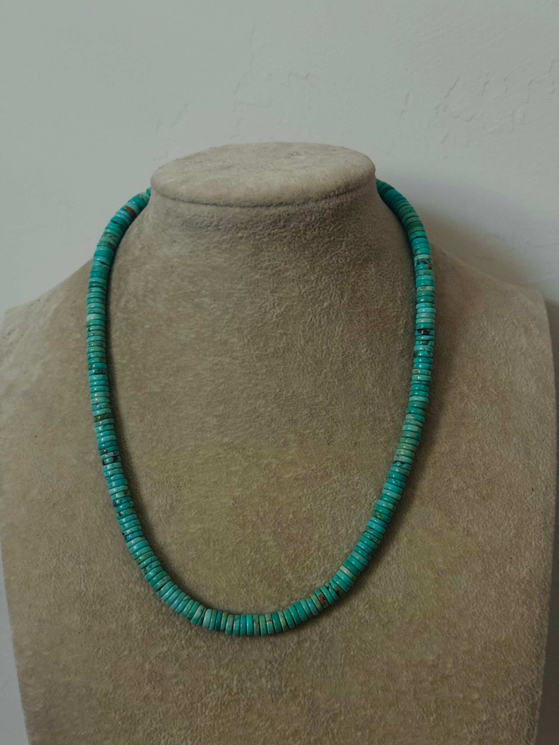 Navajo Strung Kingman Turquoise & Sterling Silver Beaded Necklace