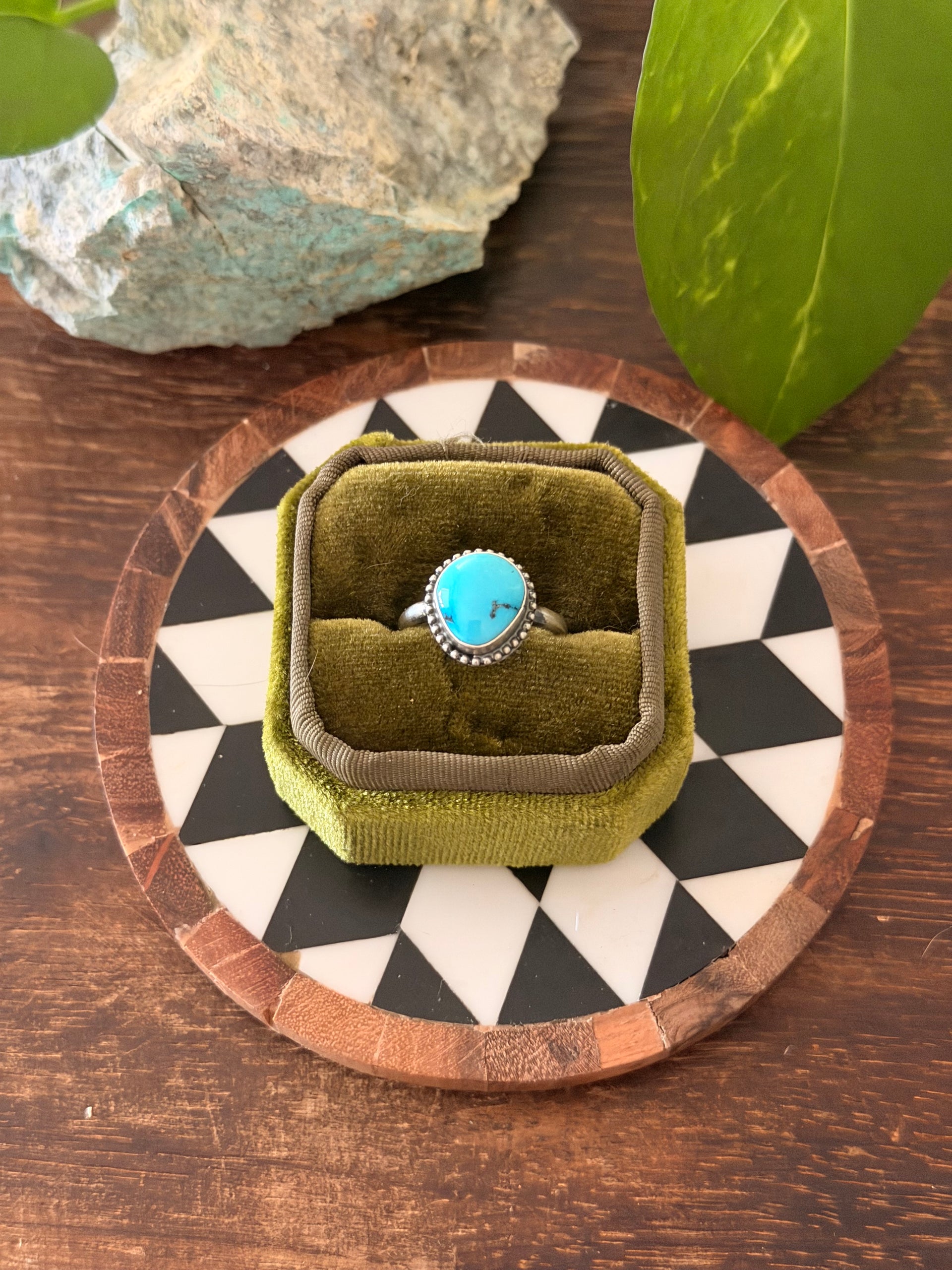Navajo Made Blue Ridge Turquoise & Sterling Silver Ring Size 7.5