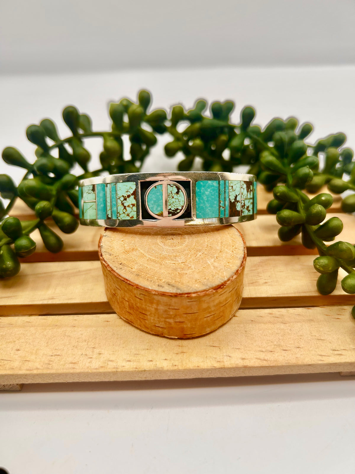 Navajo Made Mine 8 Turquoise & Sterling Silver Cuff Bracelet