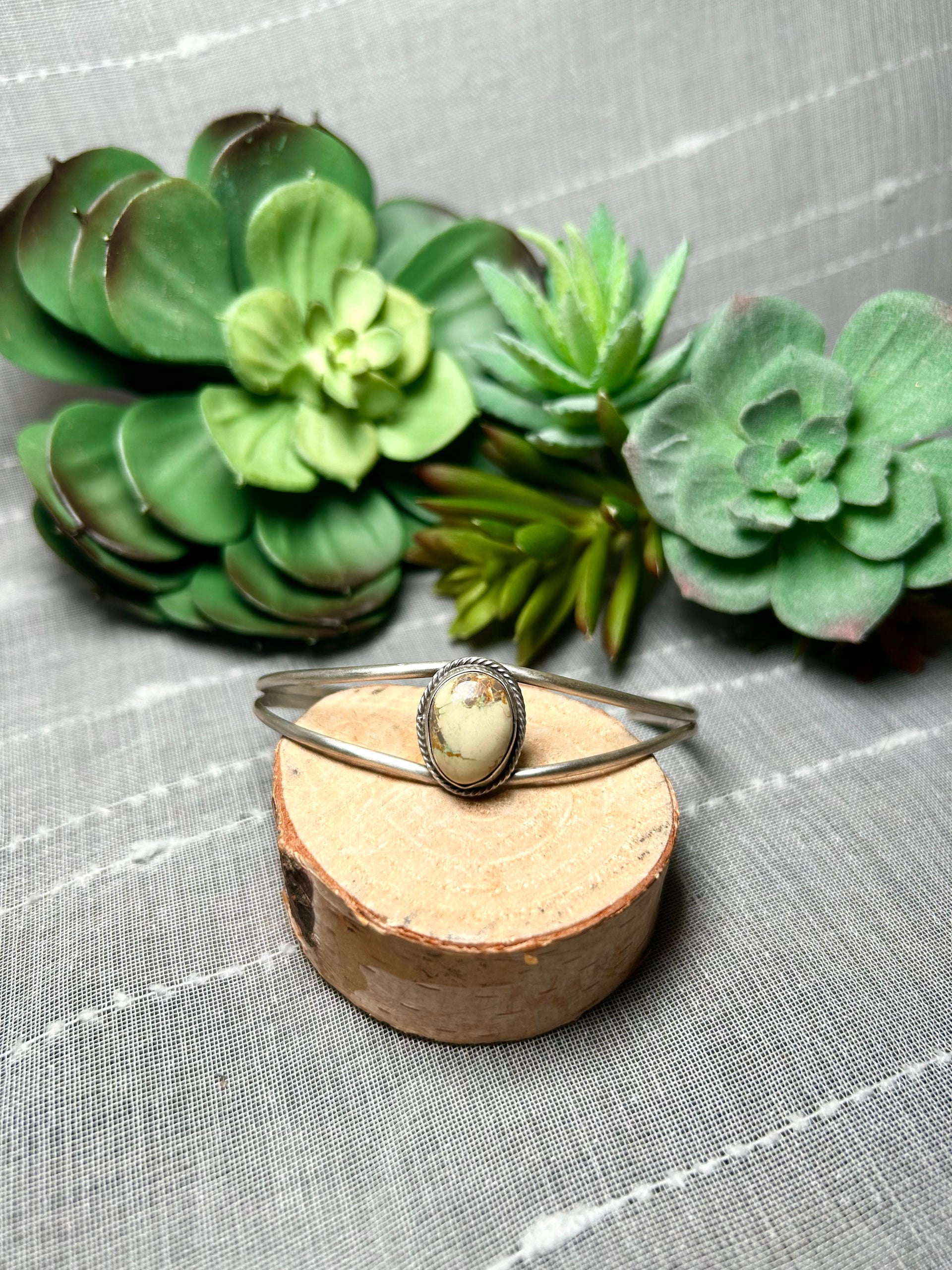 Navajo Made New Lander & Sterling Silver Cuff Bracelet