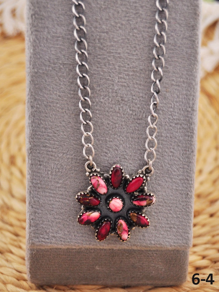 Southwest Made Rose Dahlia & Sterling Silver Necklace