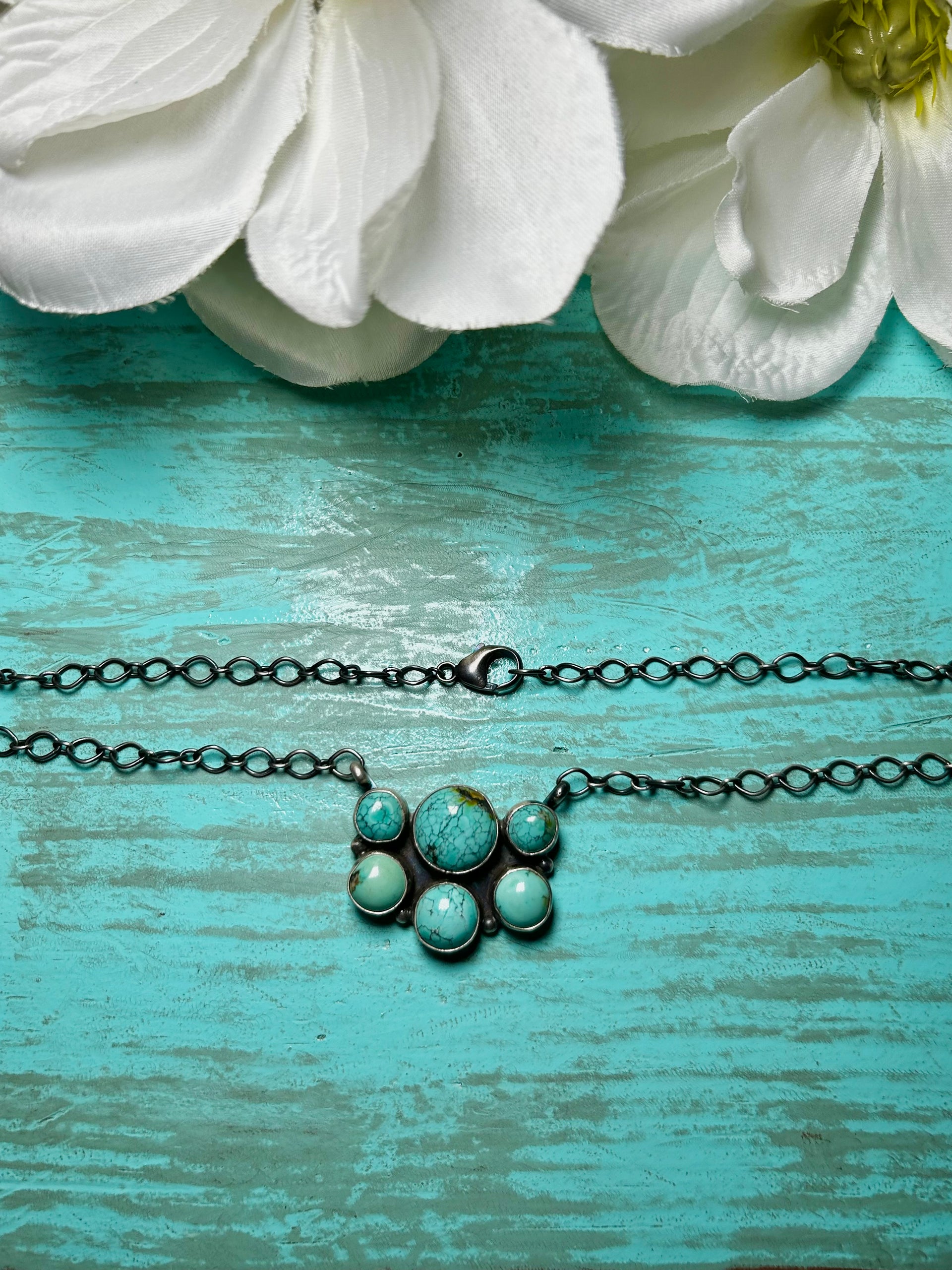 Navajo Made Blue Moon Turquoise & Sterling Sliver Necklace