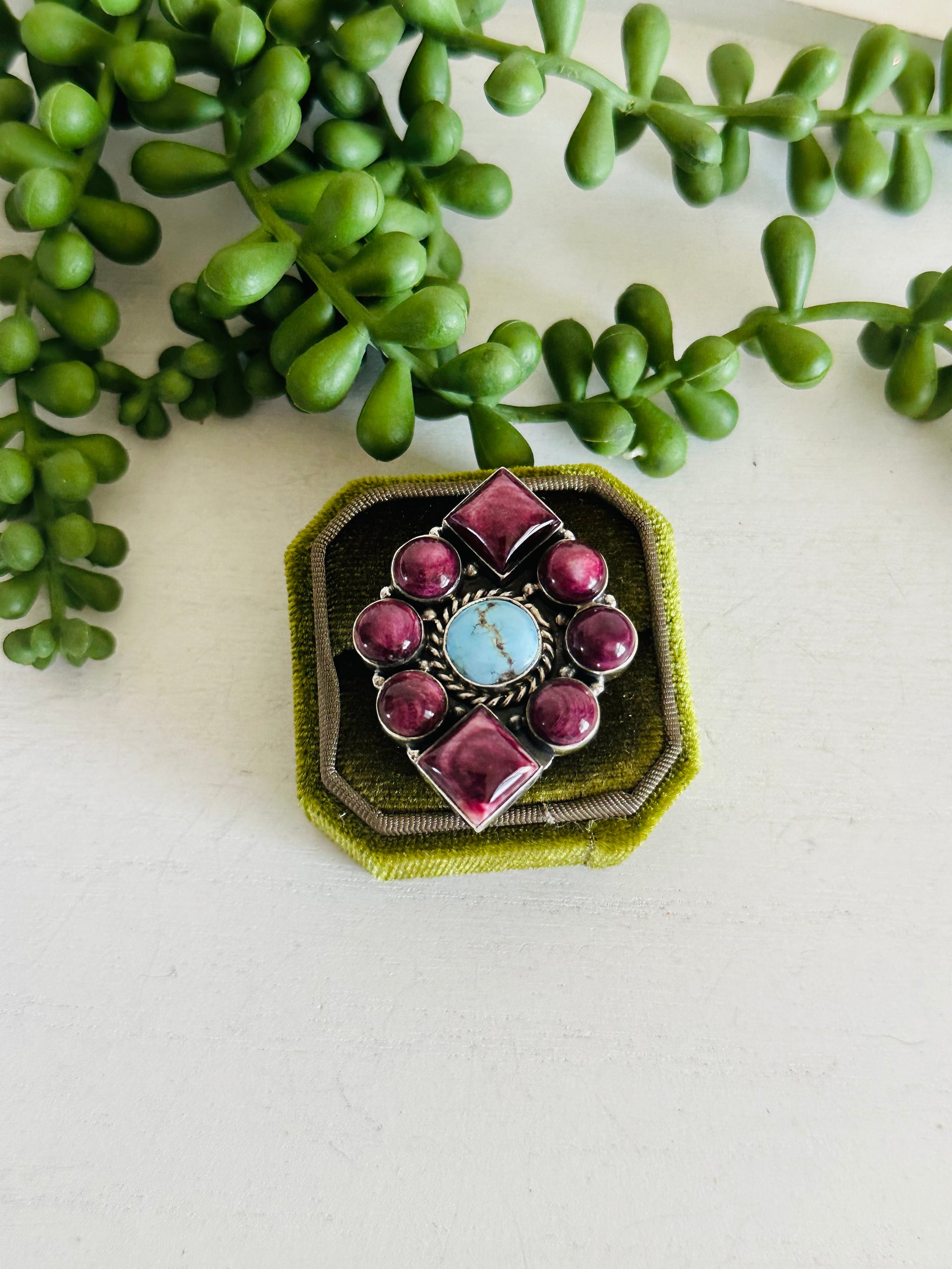 Southwest Handmade Multi Stone & Sterling Silver Adjustable Cluster Ring