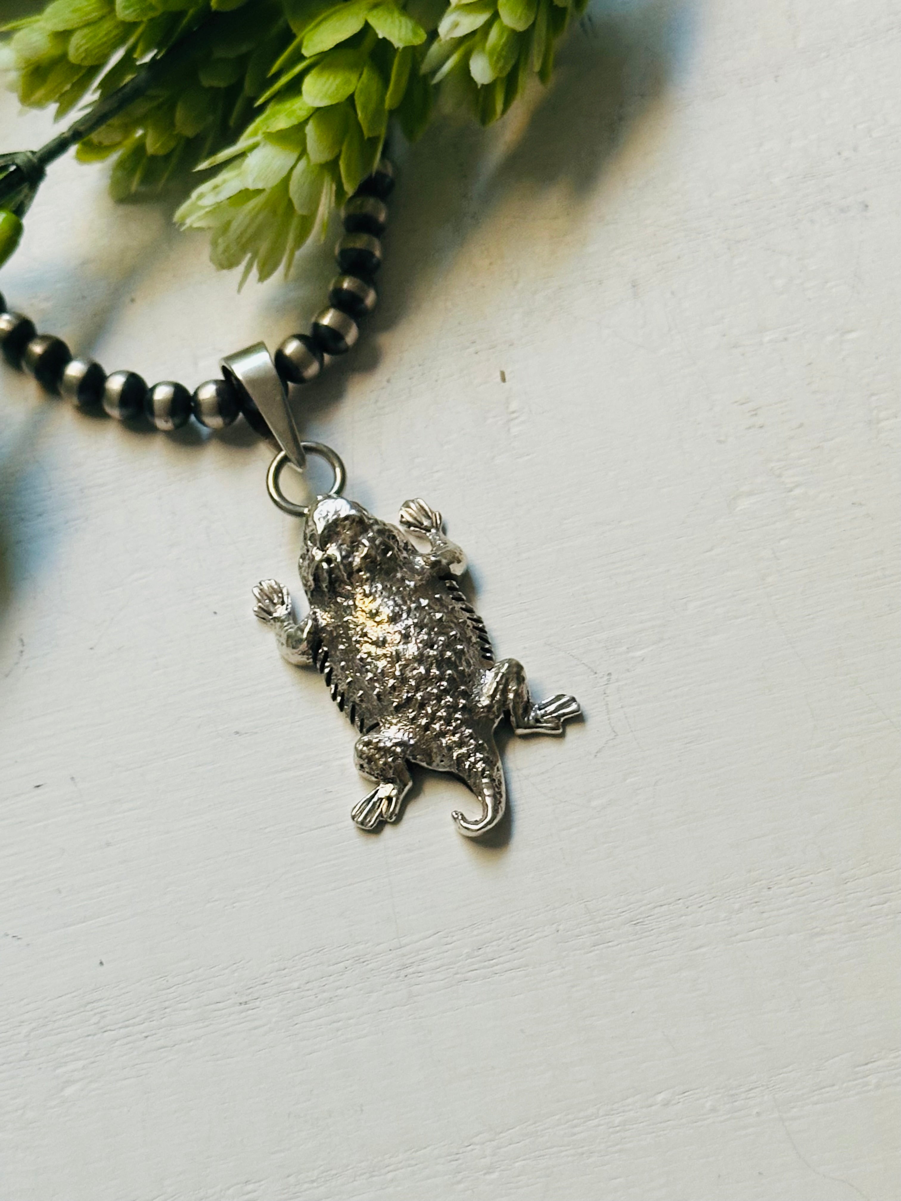 Navajo Made & Sterling Silver Horny Toad Pendant