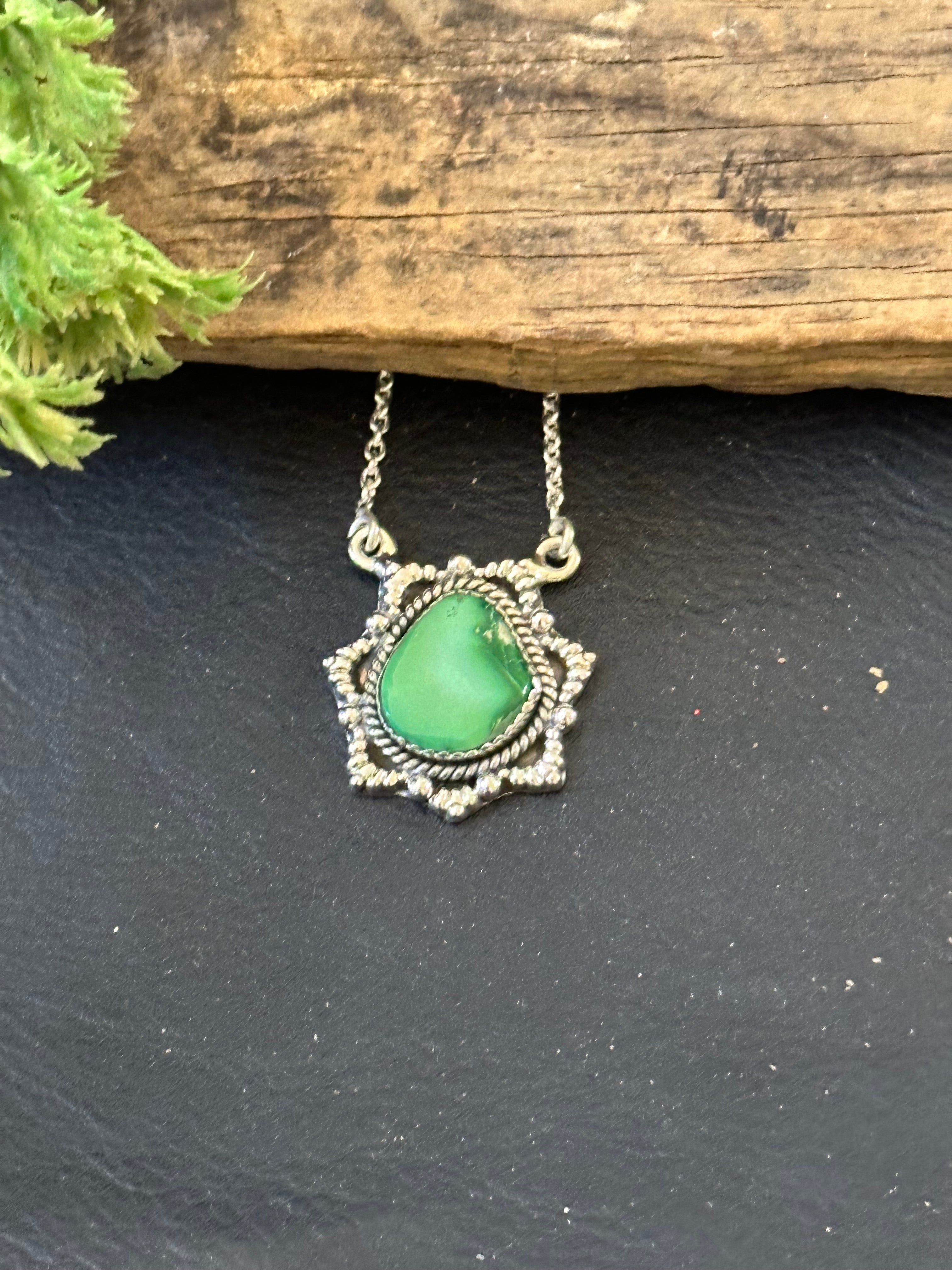 Southwest Handmade Emerald Valley Turquoise & Sterling Silver Necklace