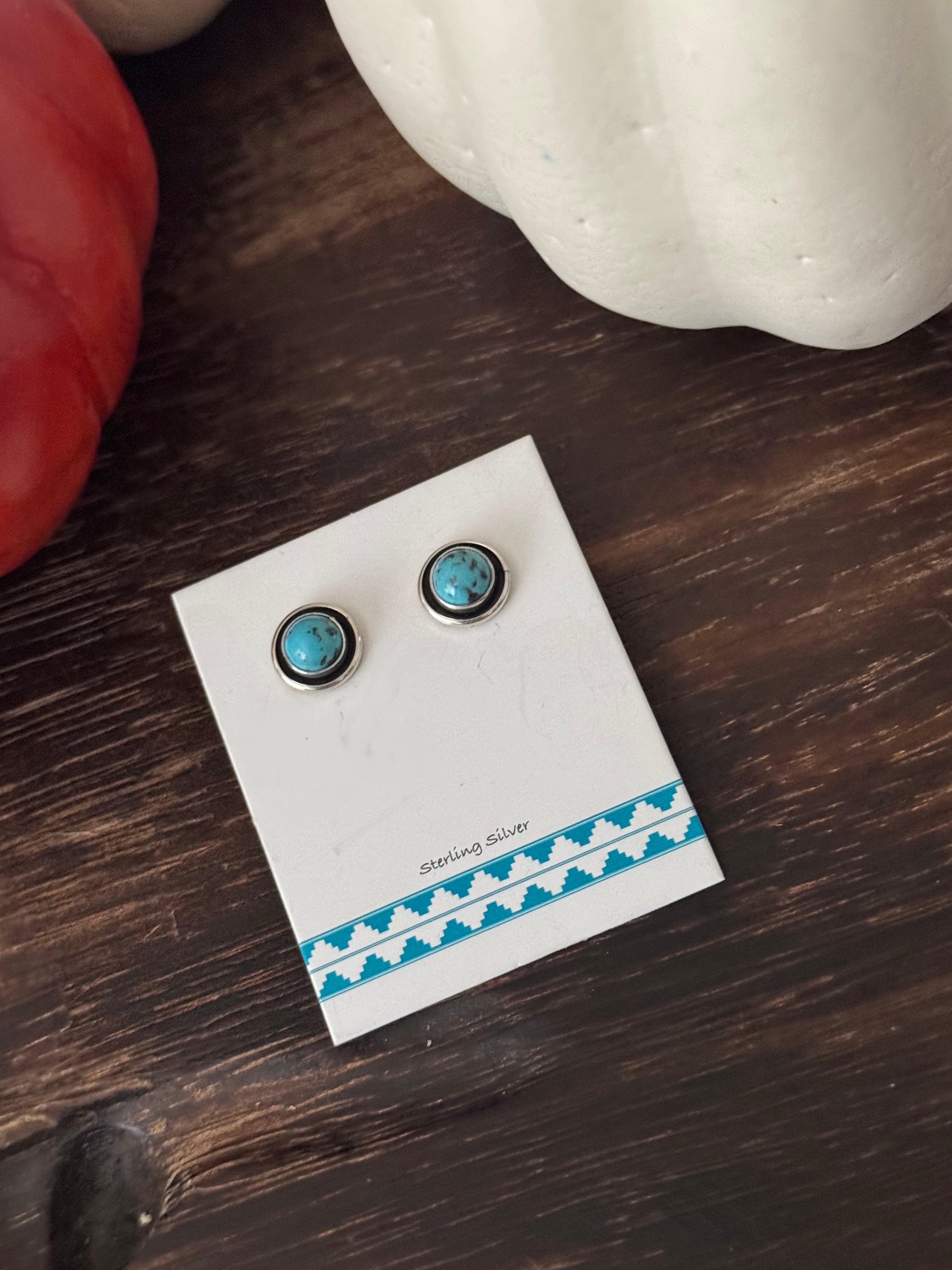 Navajo Made Kingman Turquoise & Sterling Silver Post Earrings