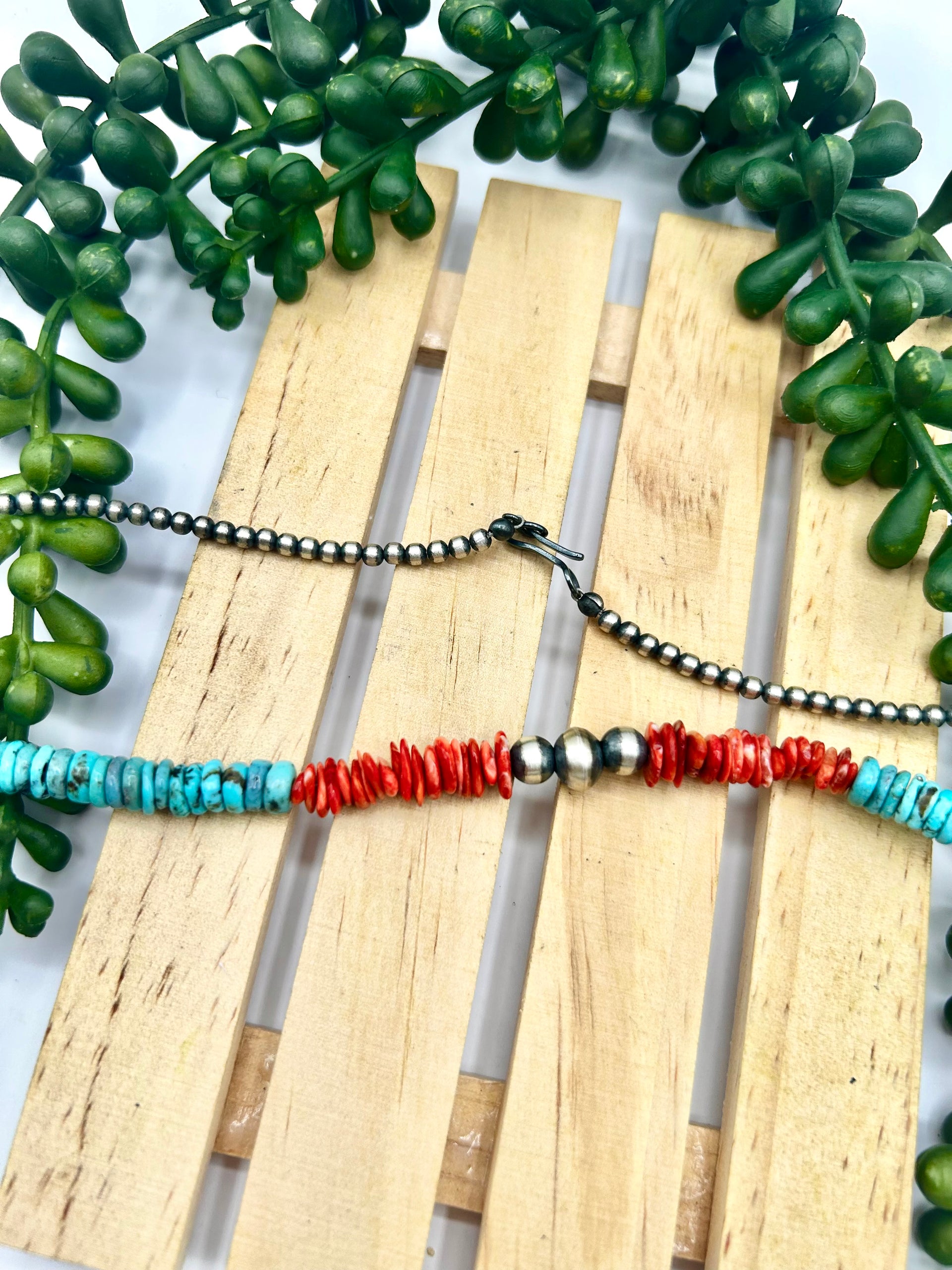 Navajo Made Strung Multi Stone & Sterling Silver Necklace