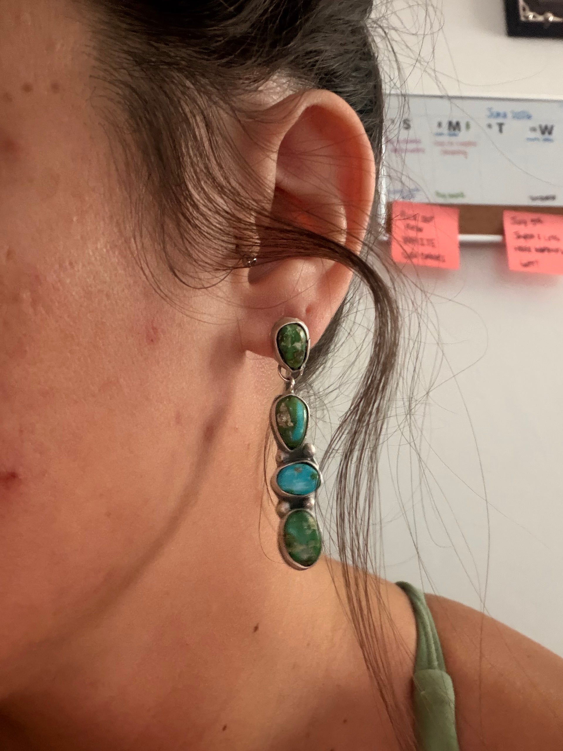 Ella Peters Sonoran Mountain Turquoise & Sterling Silver Cluster Post Dangle Earrings