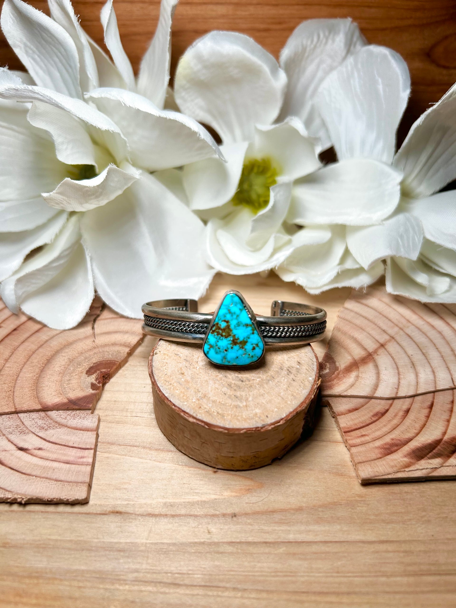 Navajo Made Kingman Turquoise & Sterling Silver Cuff Bracelet