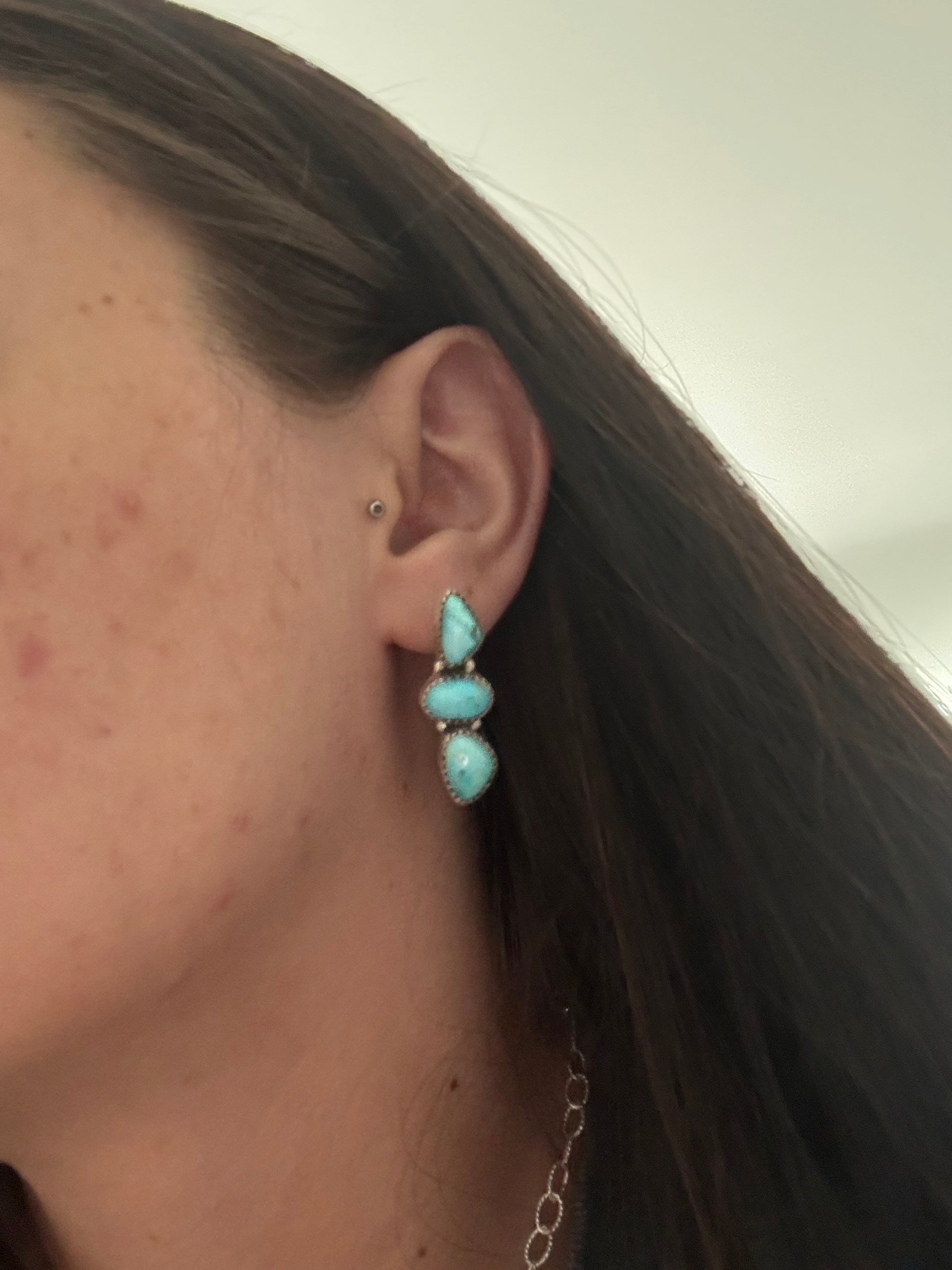 Southwest Handmade Royston Turquoise & Sterling Silver Post Dangles Earrings