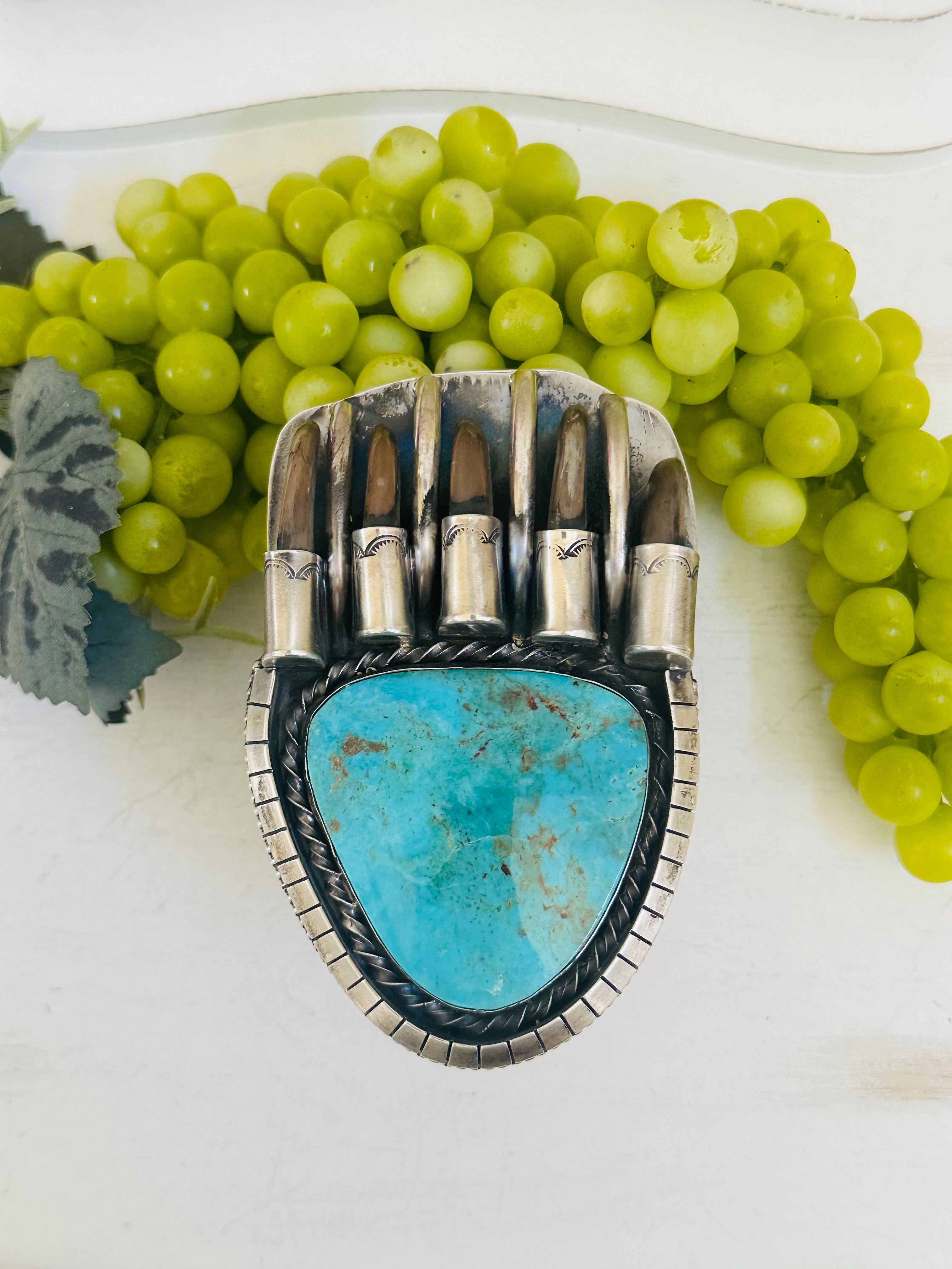 Tony Yazzie Kingman Turquoise & Sterling Silver Bear Claw Cuff Bracelet