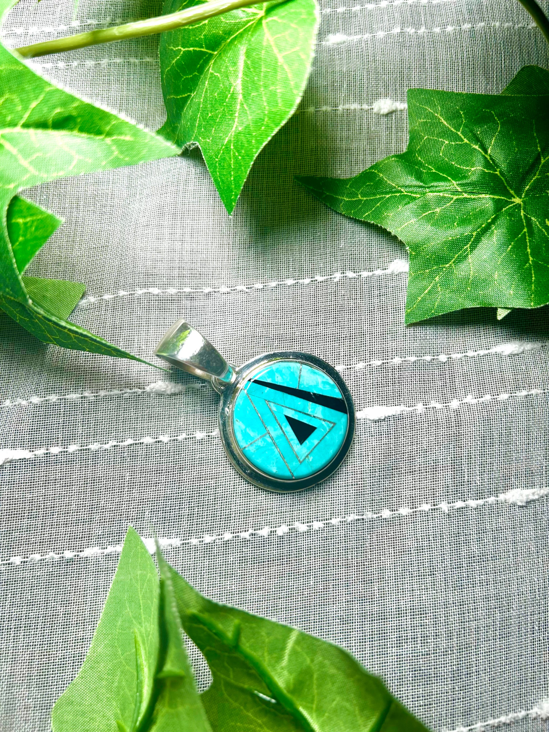 Navajo Made Multi Stone & Sterling Silver Pendant