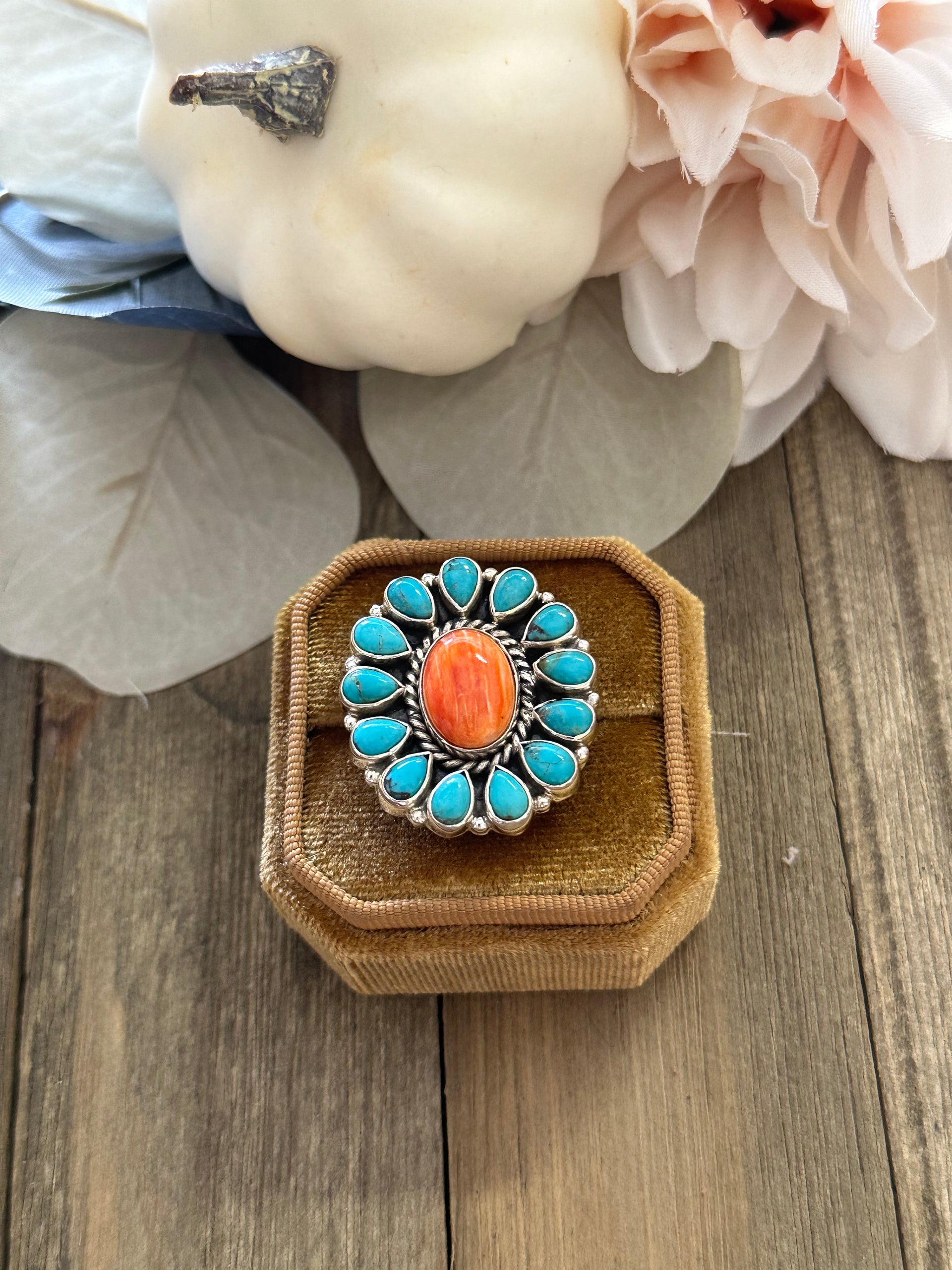 Southwest Handmade Multi Stone & Sterling Silver Adjustable Ring