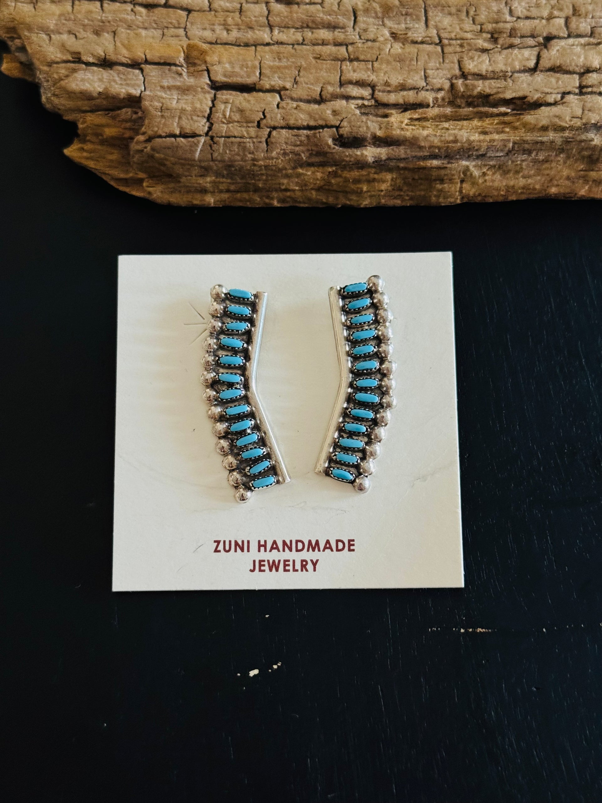 Zuni Made Kingman Turquoise & Sterling Silver Post Dangle Earrings