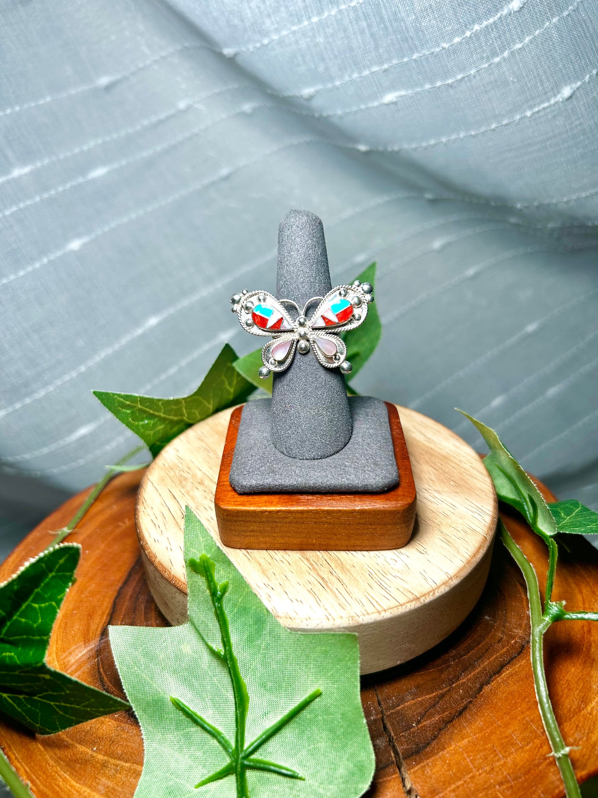 Zuni Made Multi Stone & Sterling Silver Ring Size 7