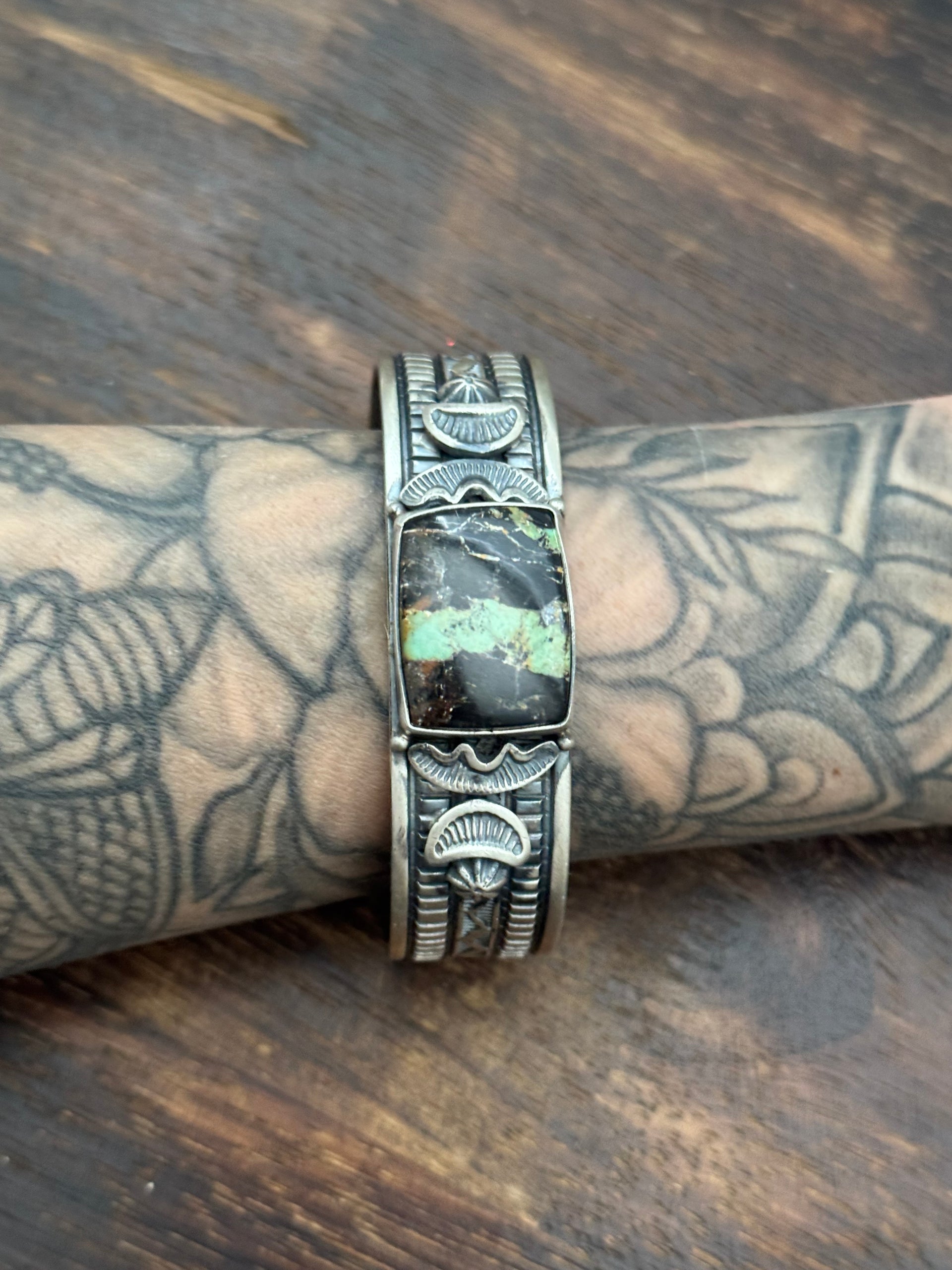 Francis Yazzie Black Jack Turquoise & Sterling Silver Cuff Bracelet