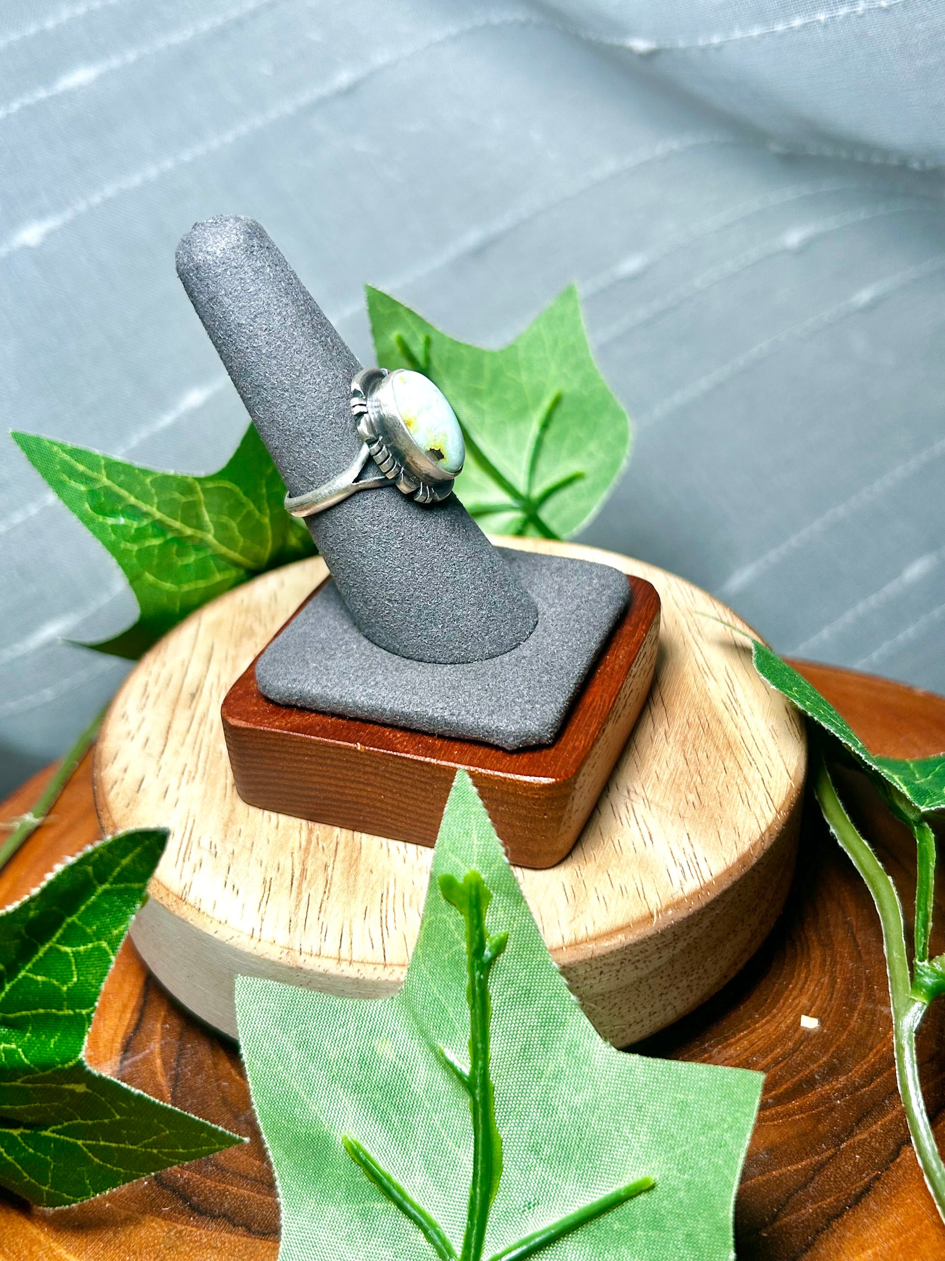 Navajo Made Palomino Variscite & Sterling Silver Ring Size 7.75