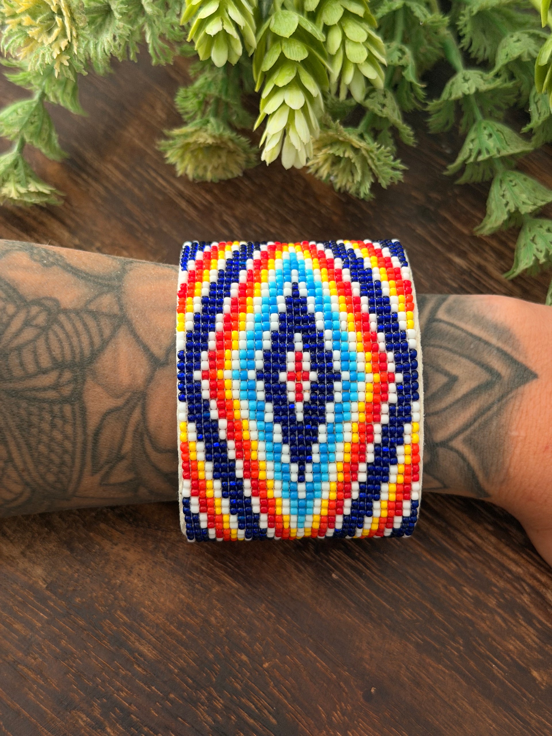Navajo Made Beaded/Leather Cuff Bracelet