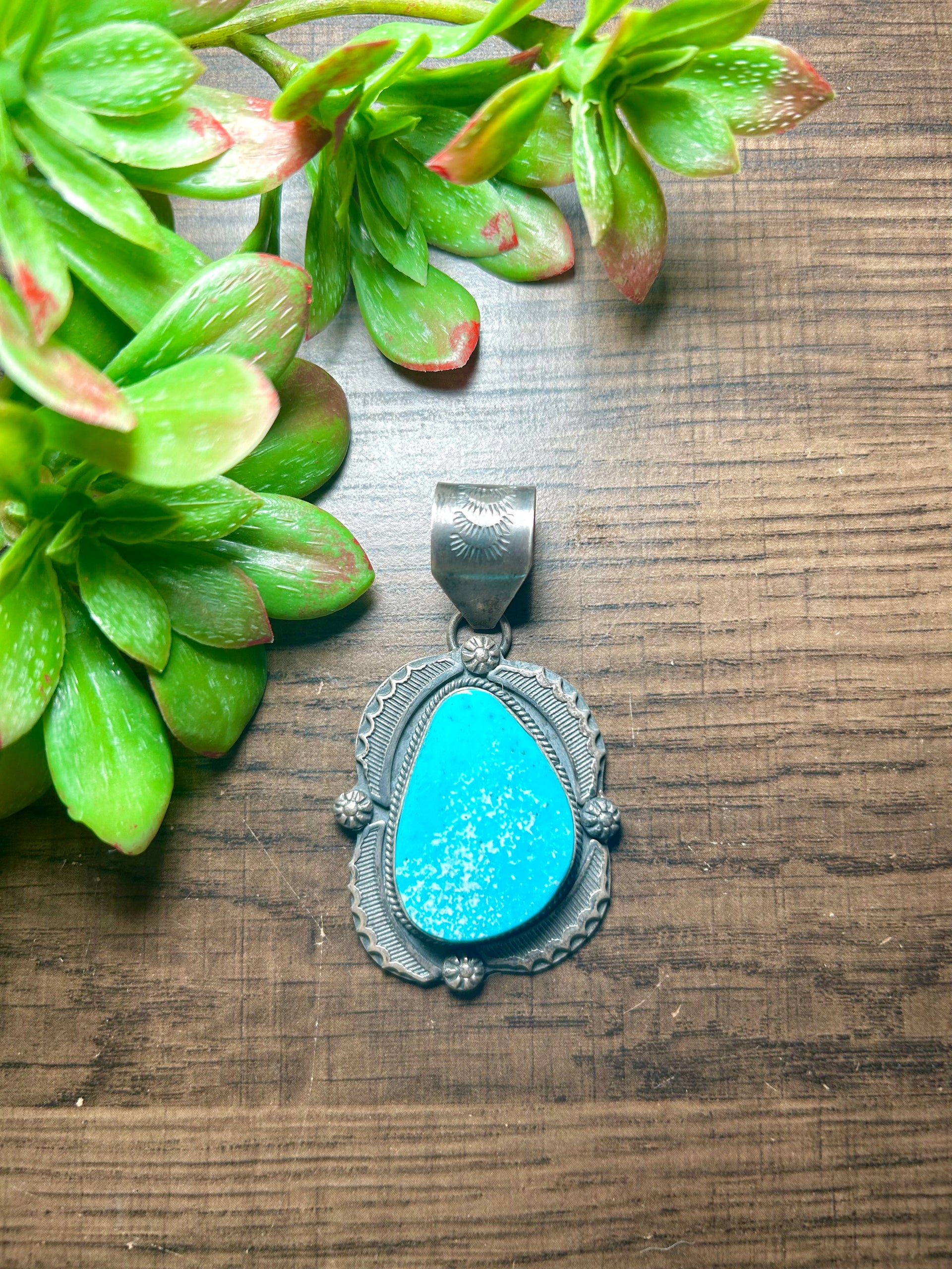 Navajo Made Kingman Turquoise & Sterling Silver Pendant