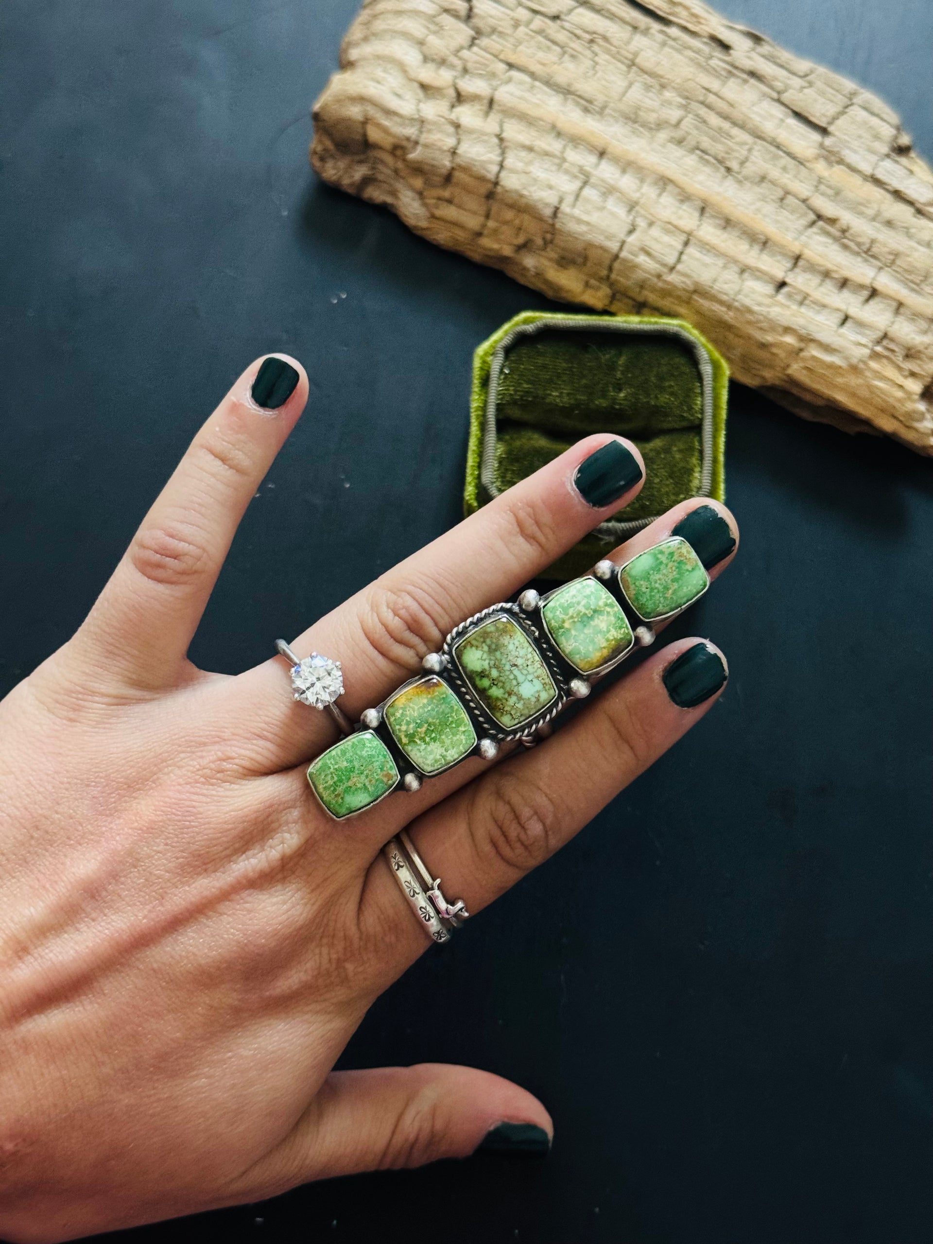 Russell Sam Royston Turquoise & Sterling Silver Adjustable Cluster Ring