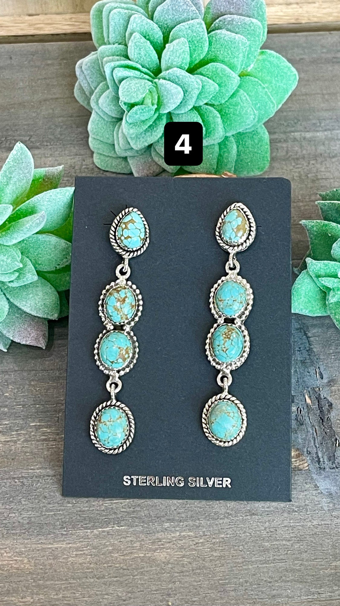 Southwest Handmade Number 8 Turquoise & Sterling Silver Post Dangle Earrings