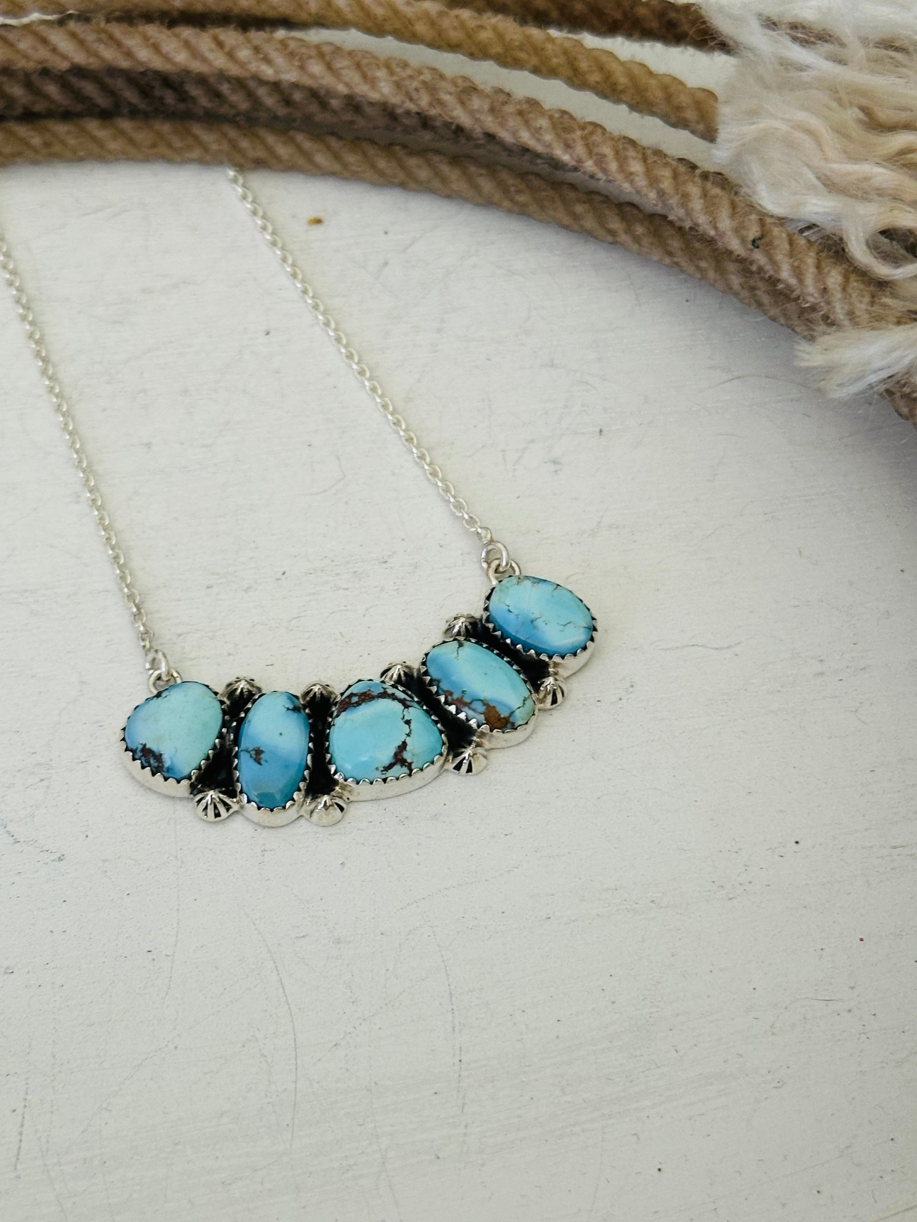 Southwest Handmade Golden Hills Turquoise & Sterling Silver Necklace