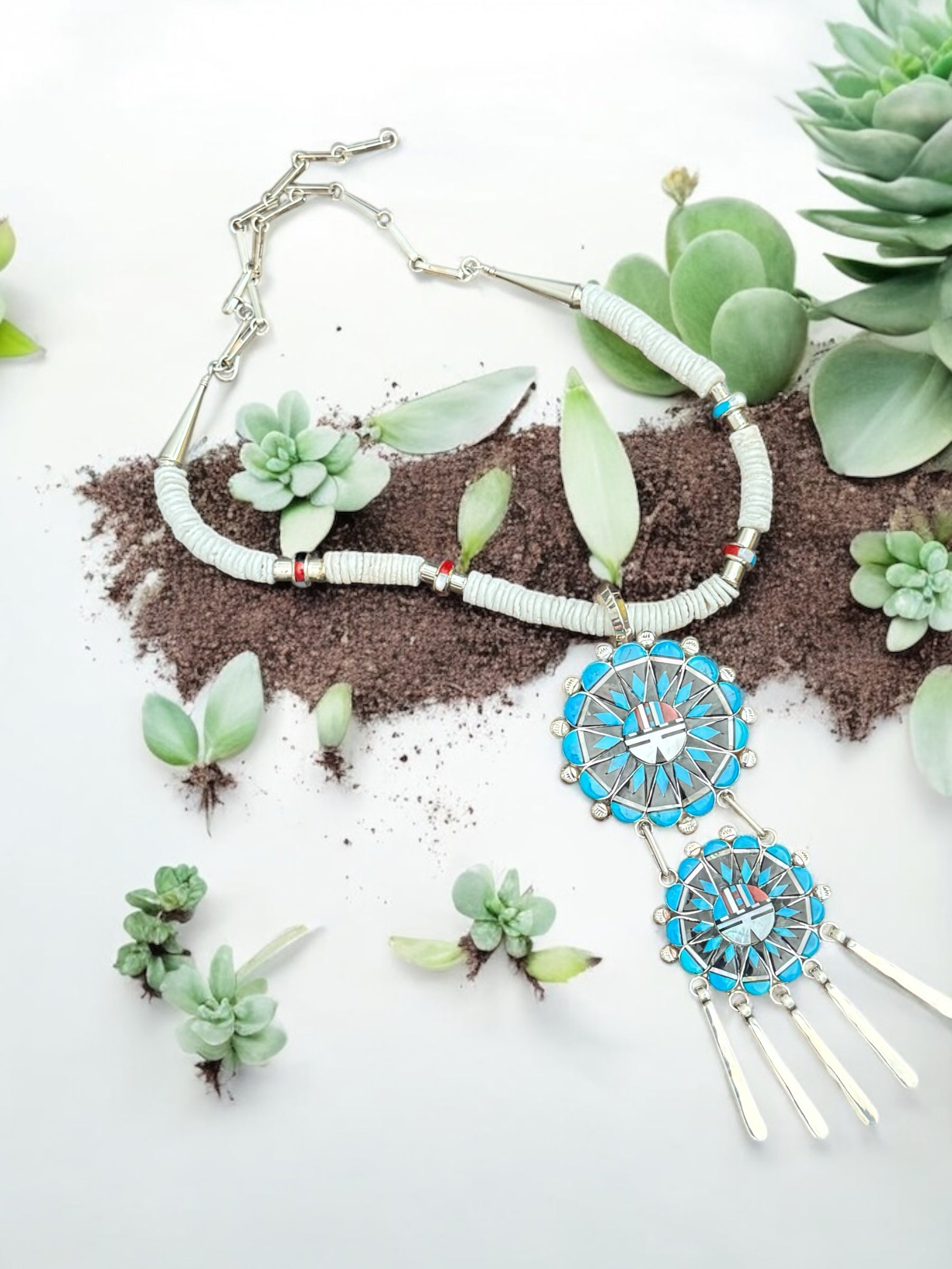 Patty Edaakie Muti Stone & Sterling Silver Inlay Necklace/Pendant