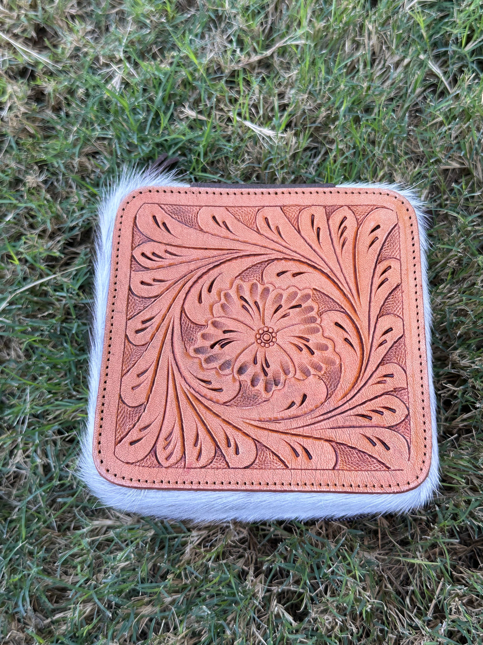 Genuine Tooled Leather Cowhide Jewelry Box