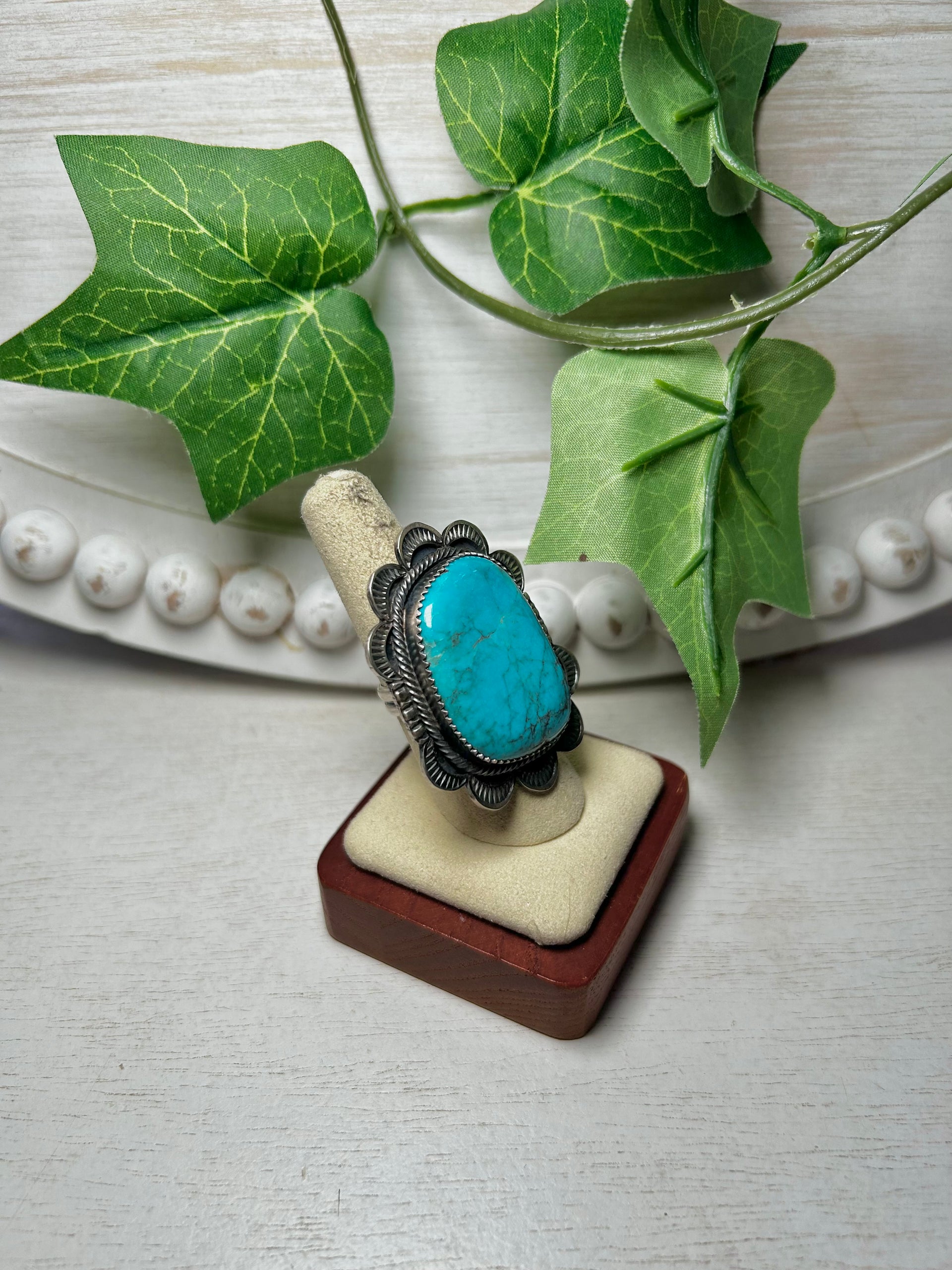 Navajo Made Kingman Turquoise & Sterling Silver AdjustableRing