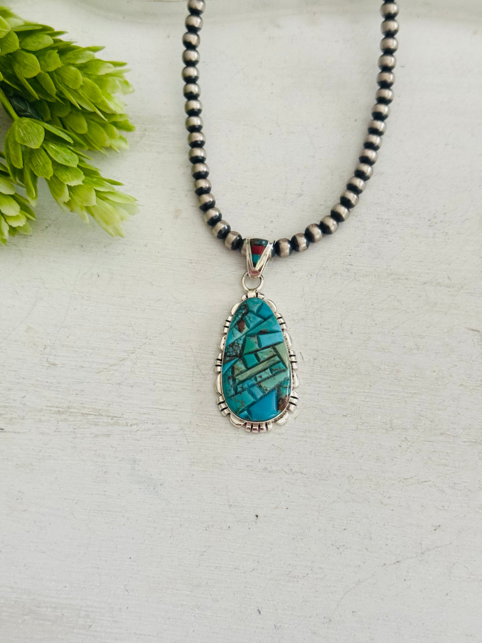 Southwest Multi Stone & Sterling Silver Cobblestone Pendant