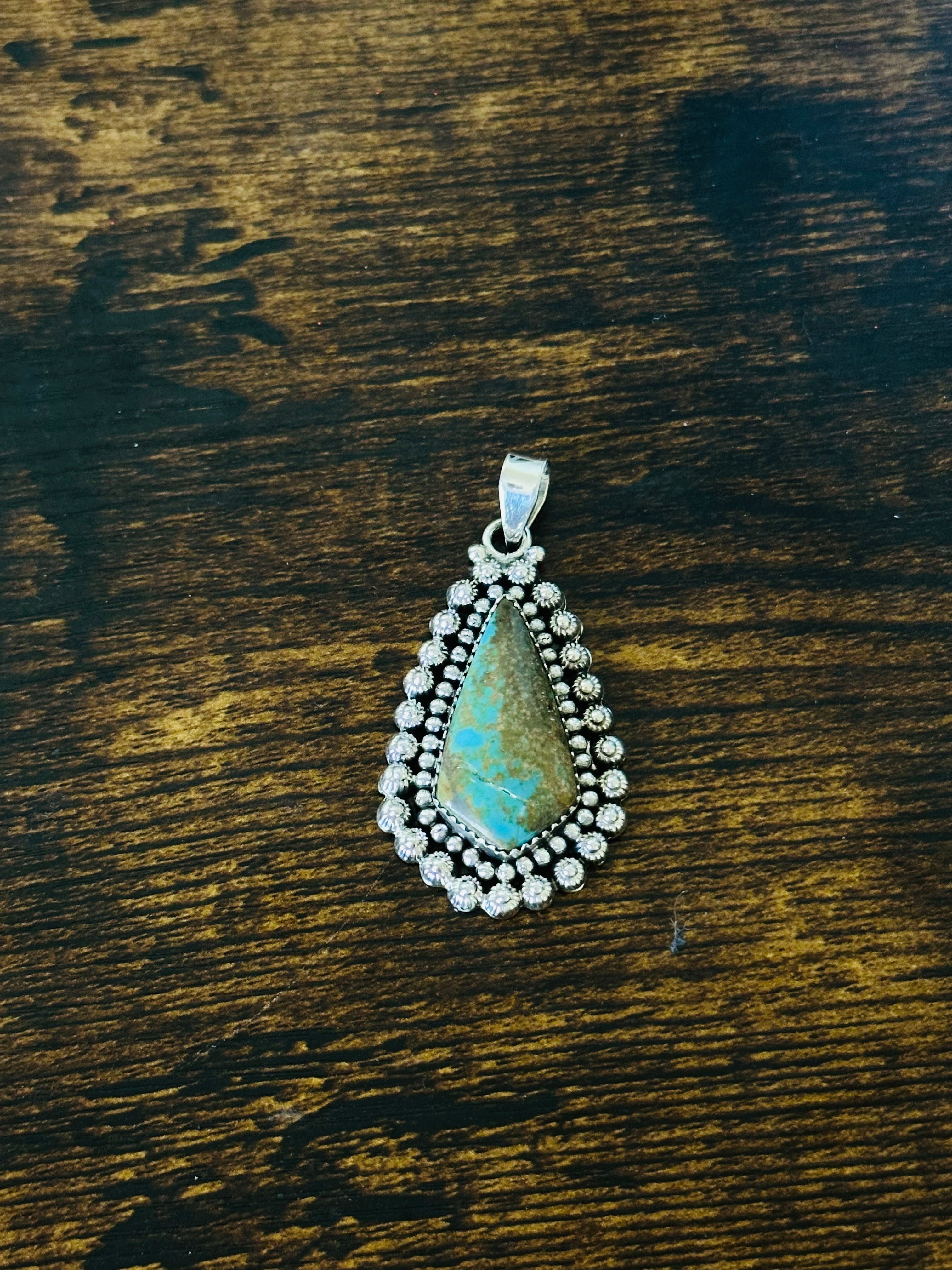 Southwest Handmade Number 8 Turquoise & Sterling Silver Pendant