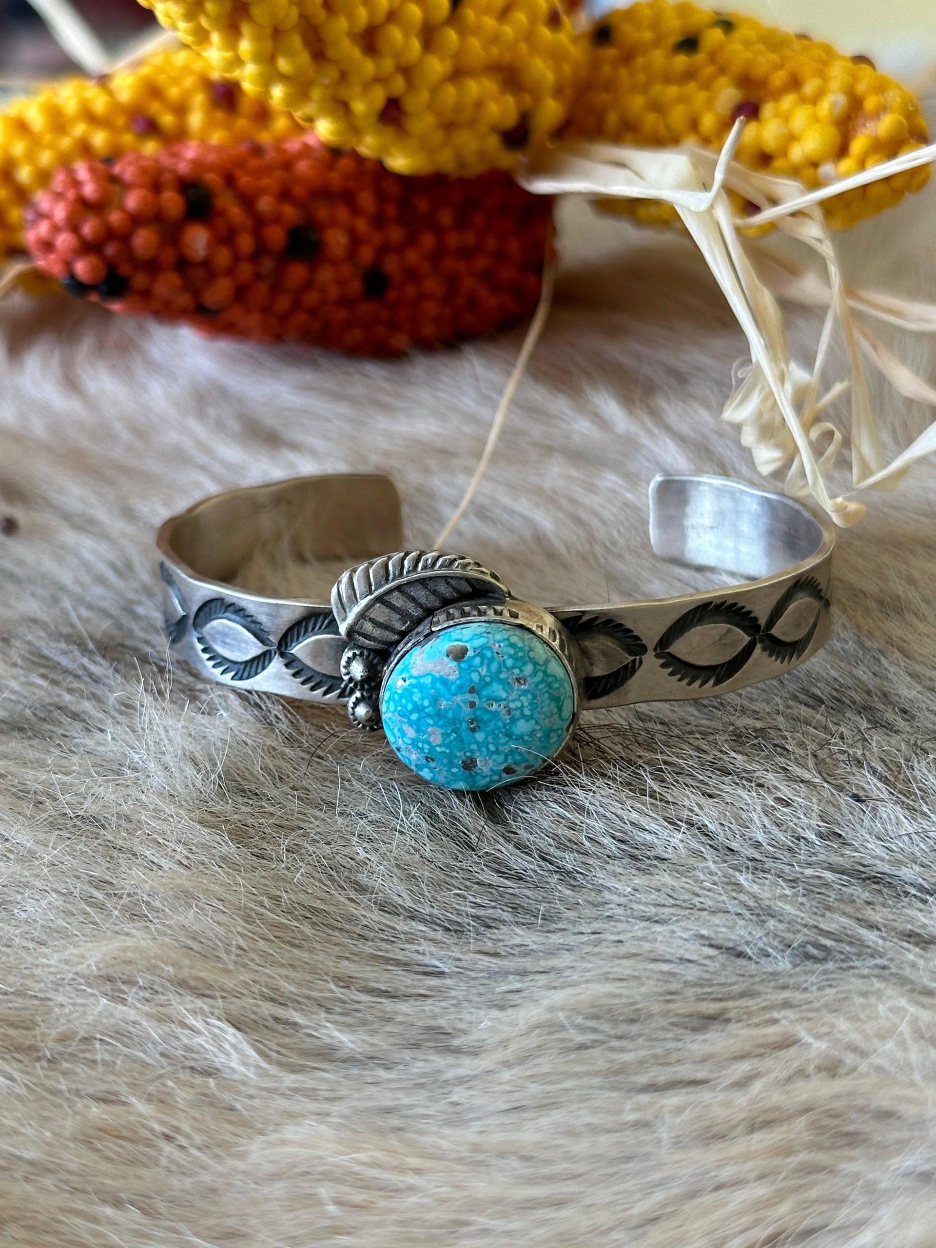 Navajo Made White Water Turquoise & Sterling Silver Cuff Bracelet