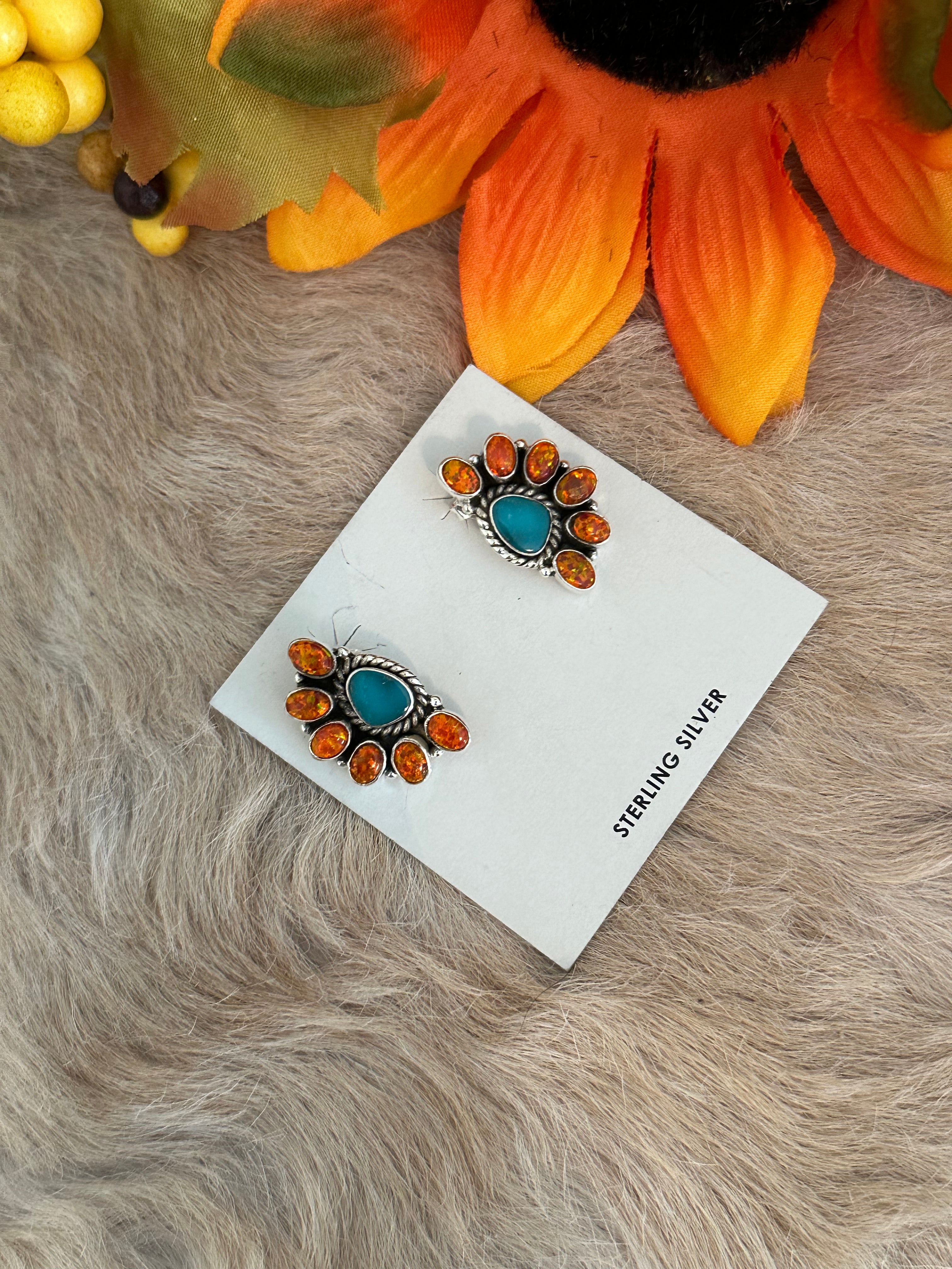 Southwest Handmade Multi Stone & Sterling Silver Post Earrings