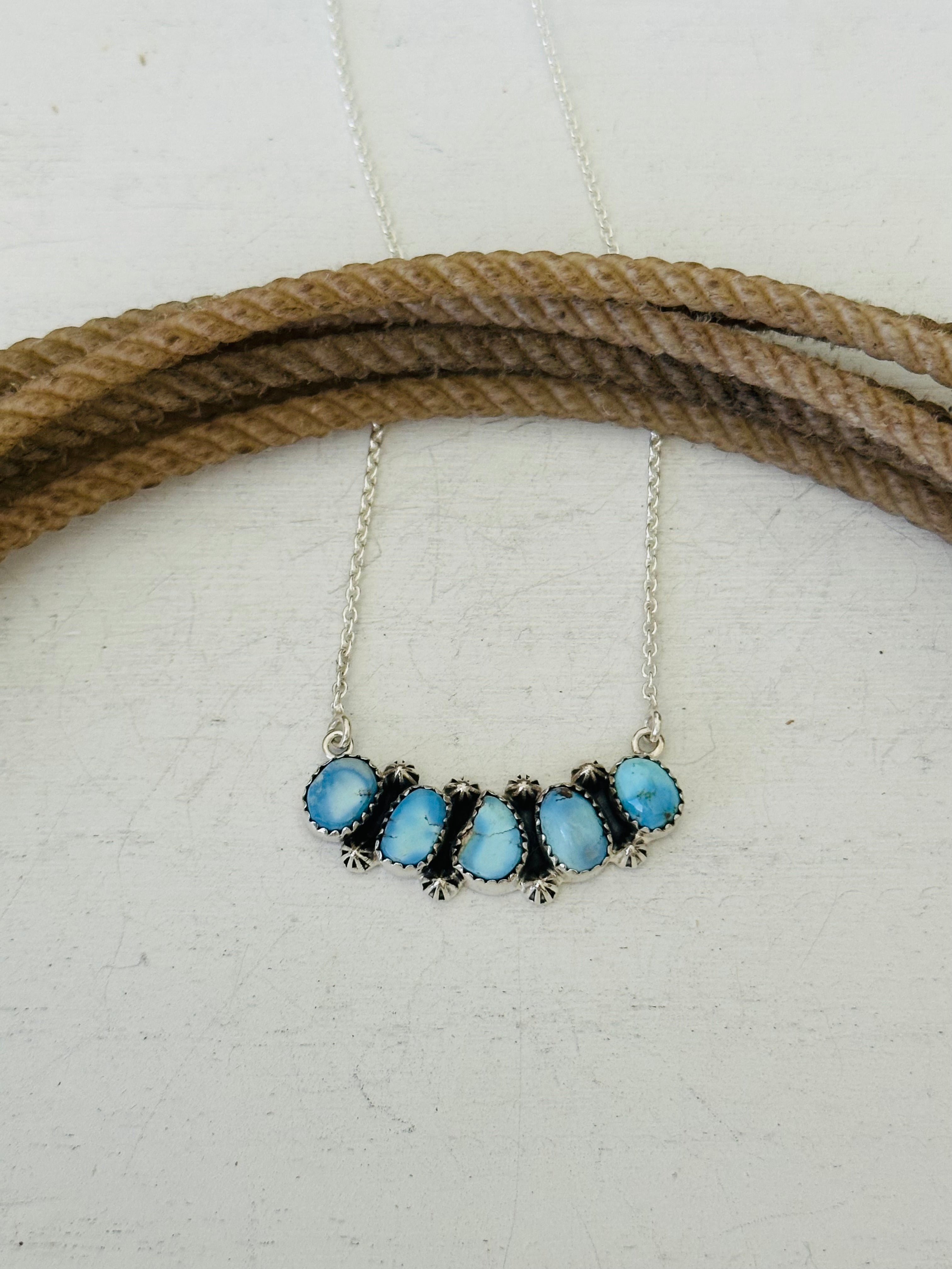 Southwest Handmade Golden Hills Turquoise & Sterling Silver Necklace