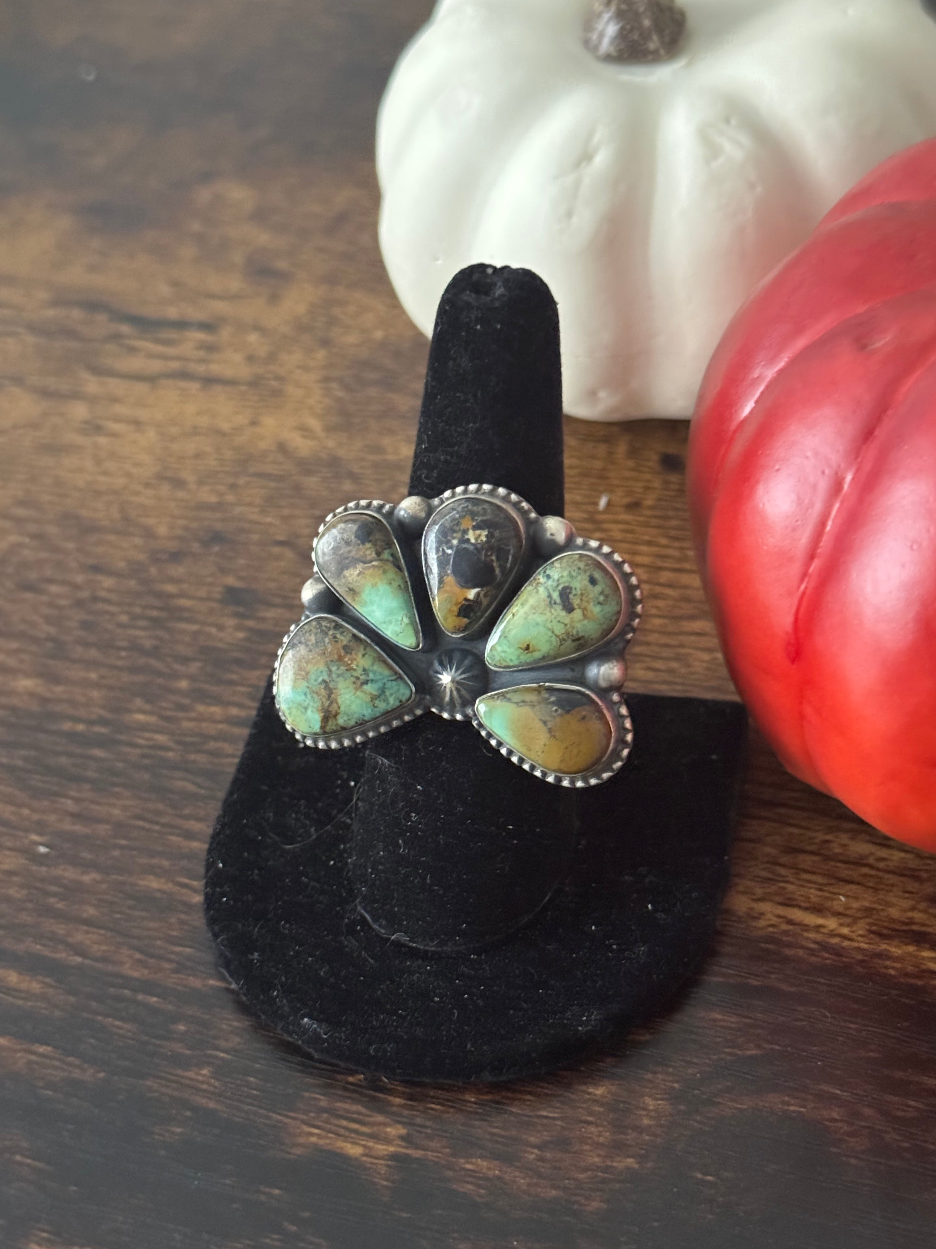 Southwest Handmade Black Jack Turquoise & Sterling Silver Adjustable Naja Ring