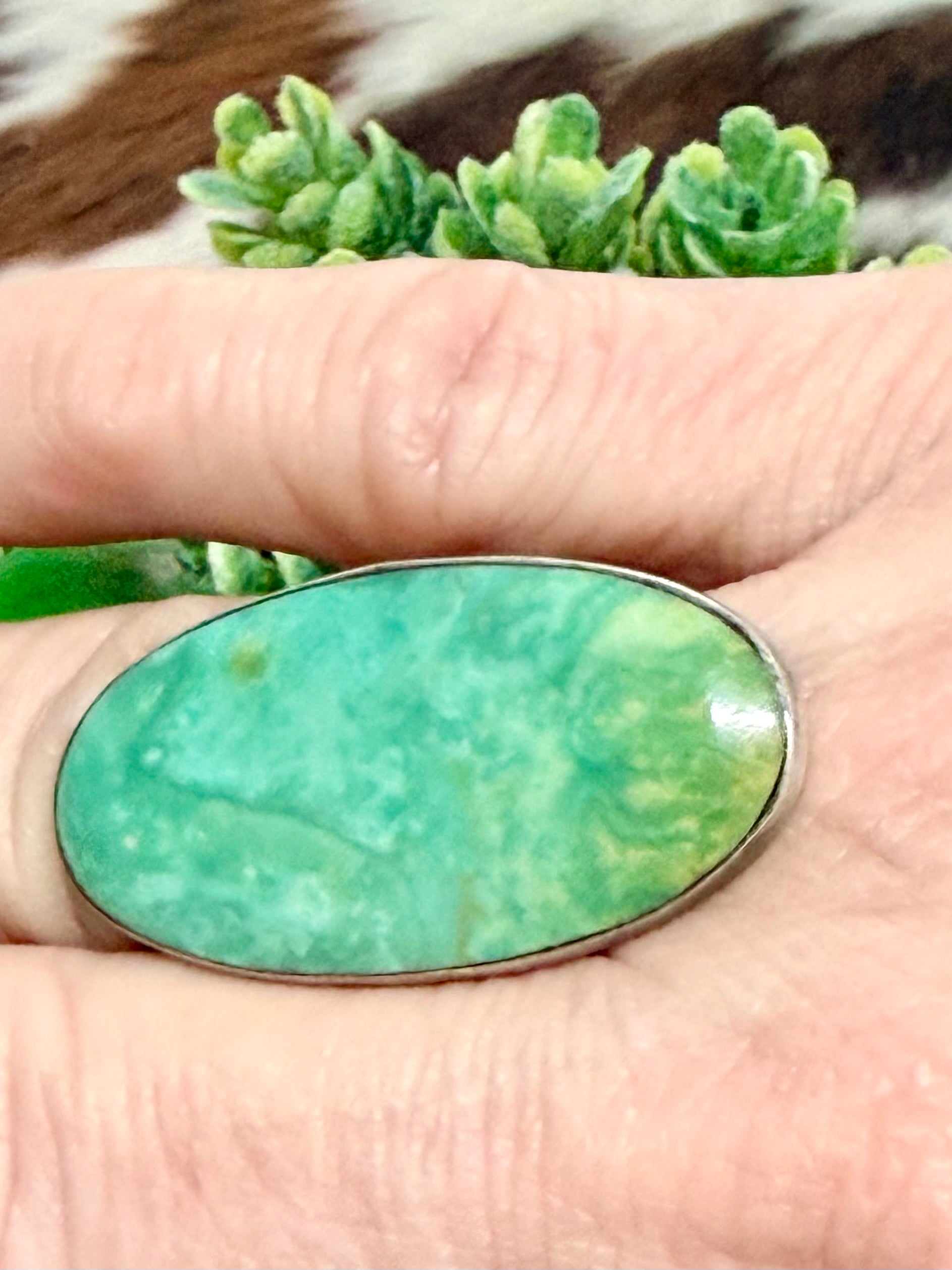 Southwest Handmade Green Kingman Turquoise & Sterling Silver Size 8.75
