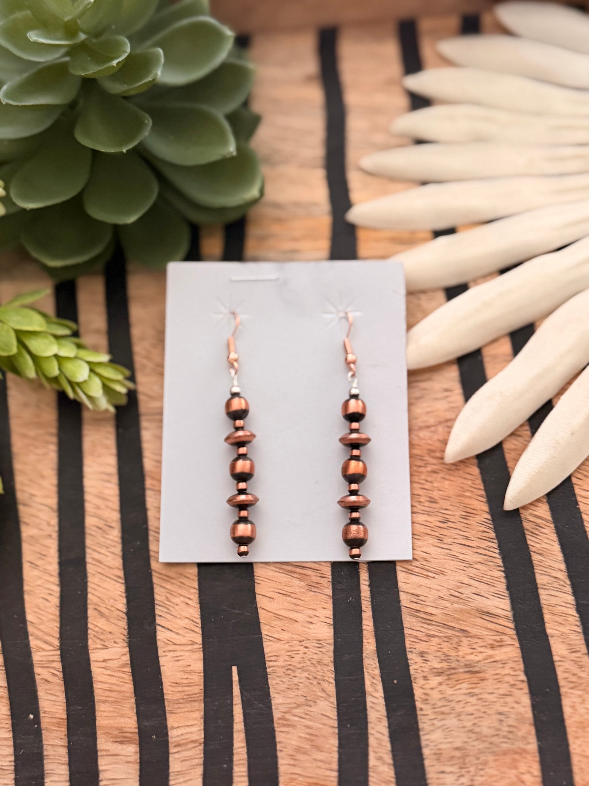 Navajo Strung Copper Graduated Machine Made Pearls Dangle Earrings