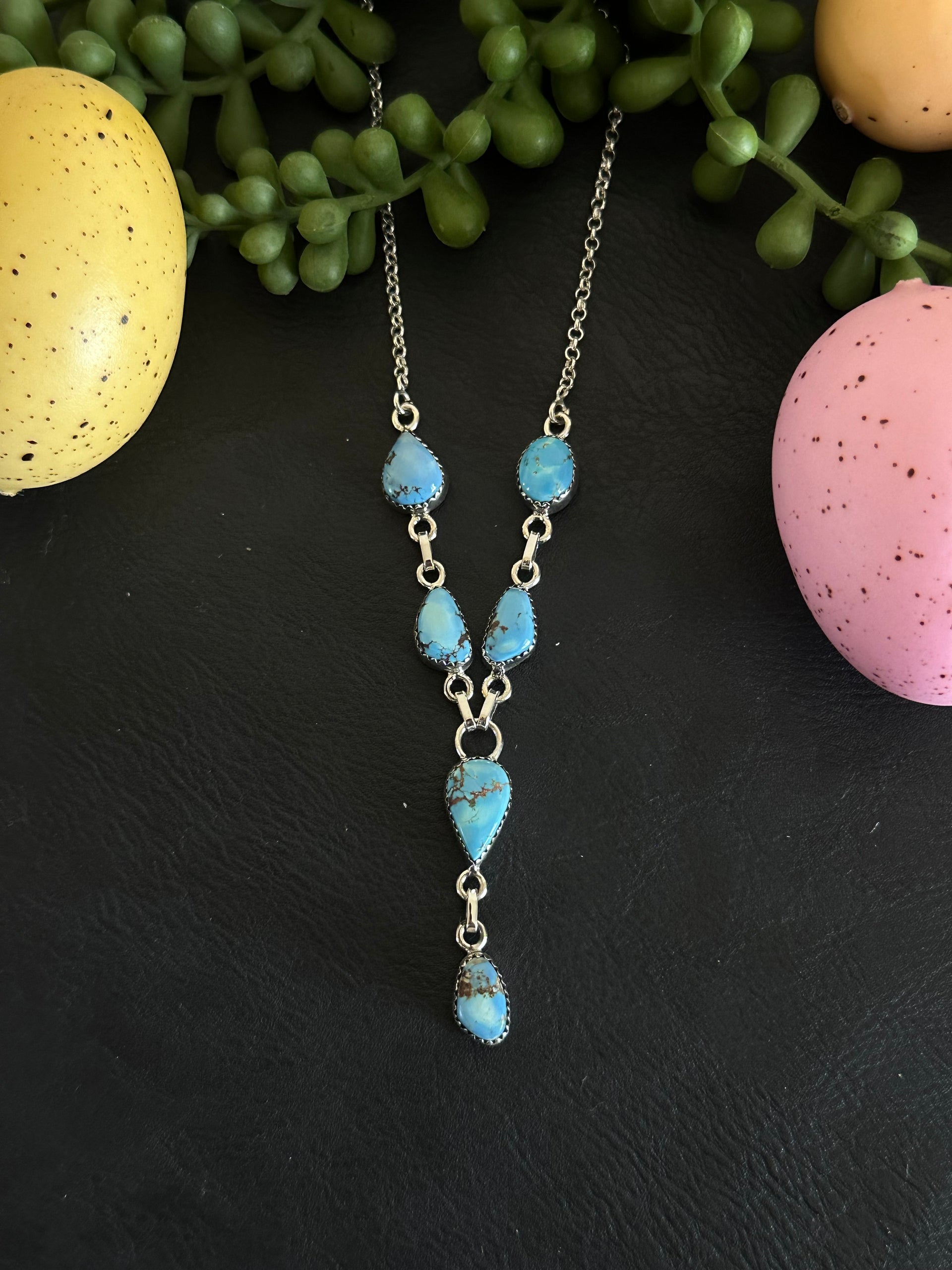 Southwest Handmade Golden Hills Turquoise & Sterling Silver Lariat Necklace